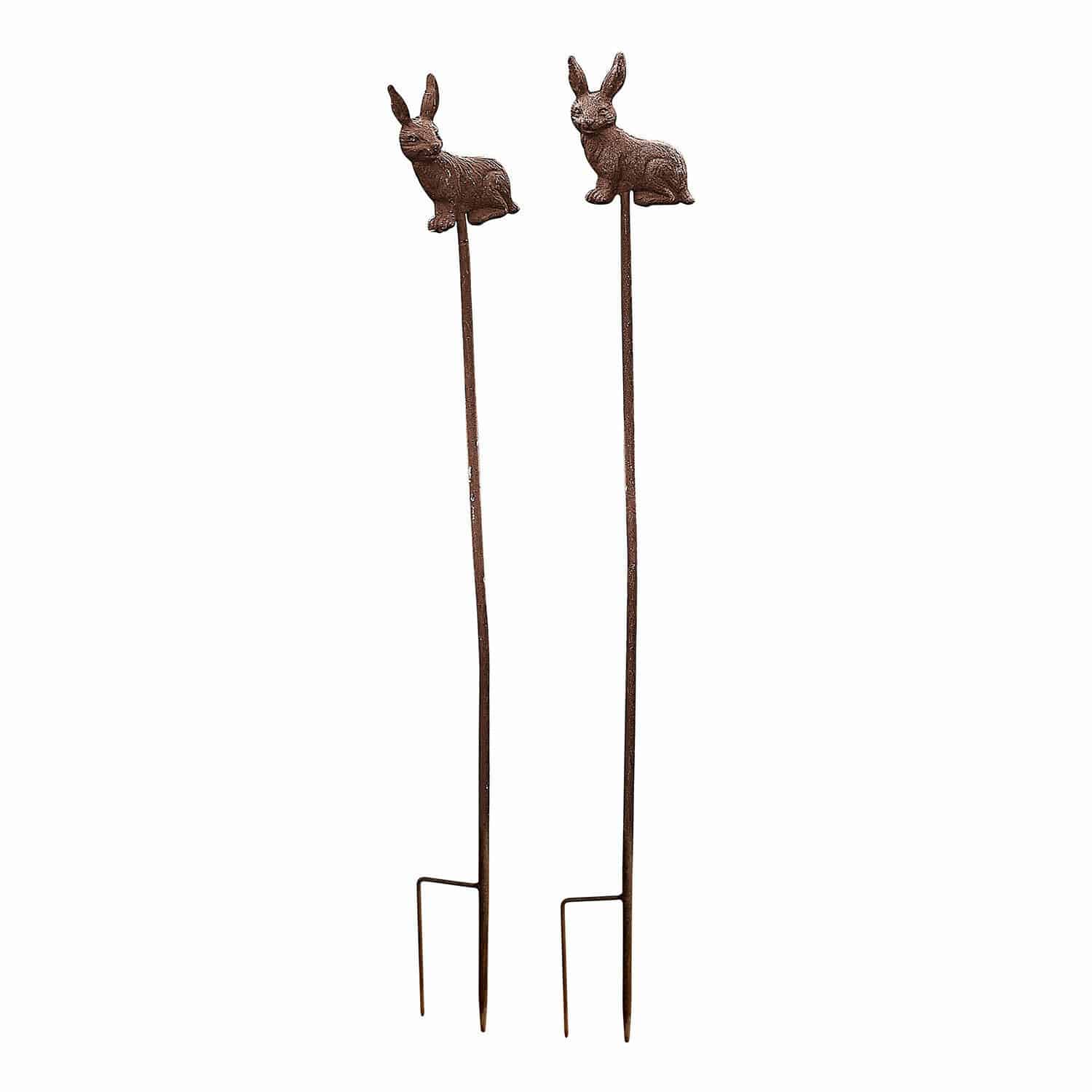 Gartenstab 2er Set Dariyah Braune Metall-Gartenstäbe mit Hasenmotiv zur dekorativen Gartengestaltung