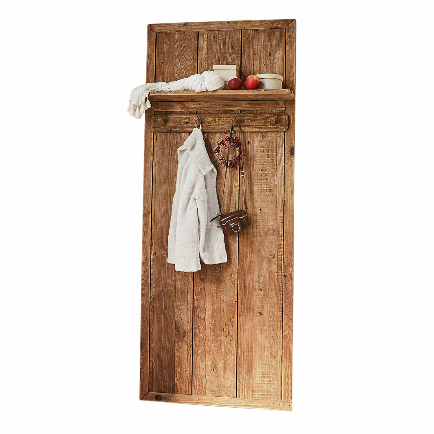 Garderobe Argenteuil Rustikale Holzwandtafel mit Haken und Ablage in Naturfarbe für den Flur und zur Aufbewahrung