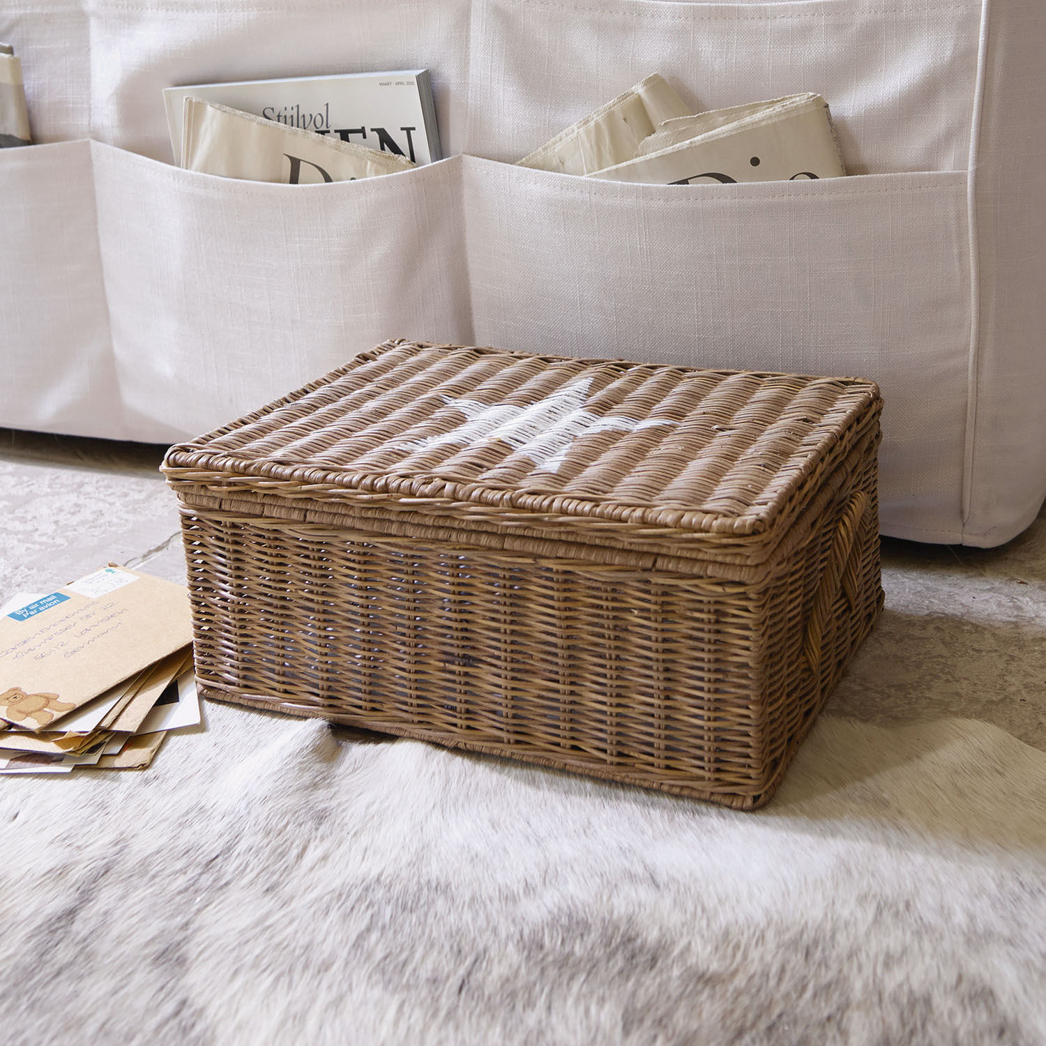 Box Carcans Brauner Korb aus Rattan mit Deckel, natürlicher Aufbewahrungskorb für Wohnräume und Ordnung