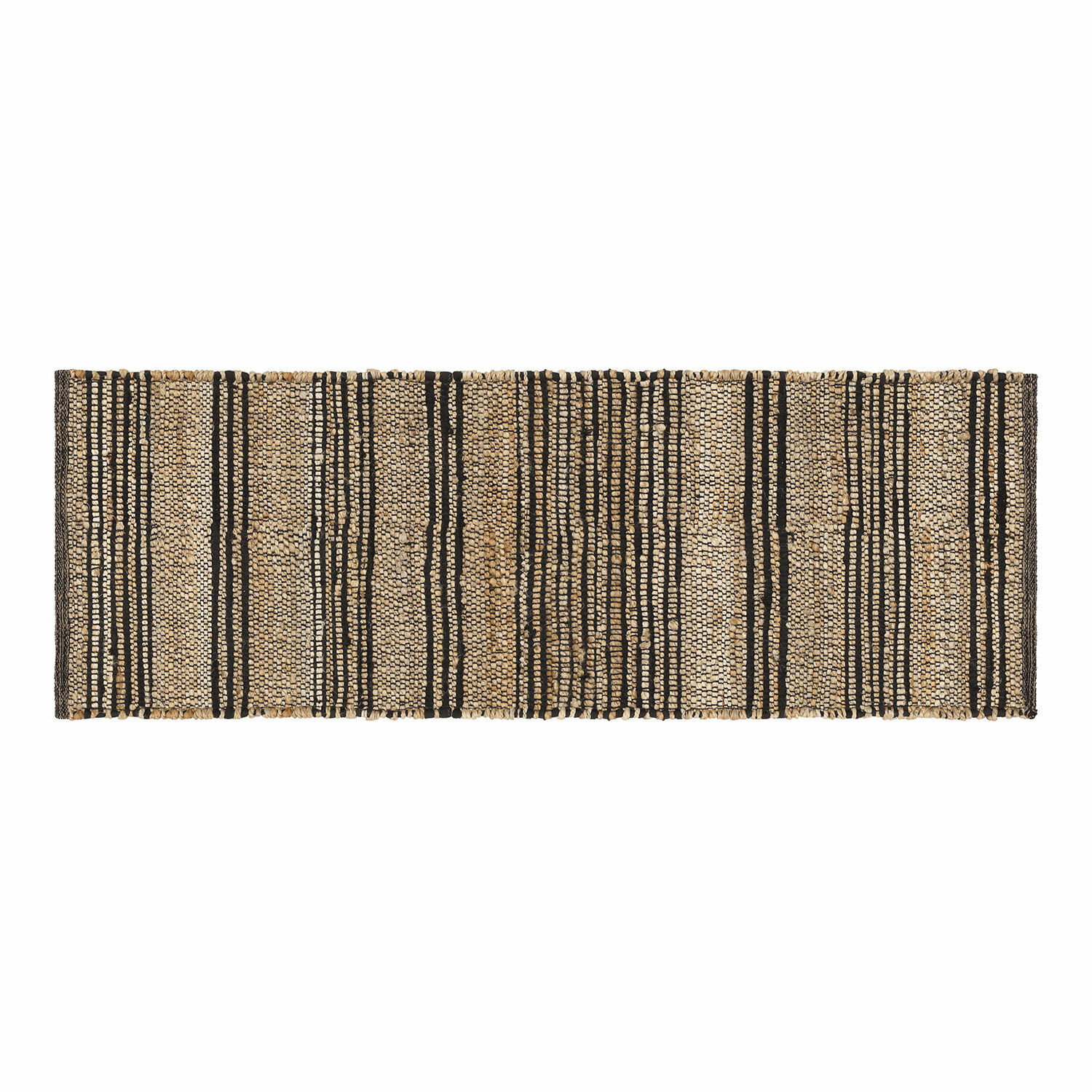 Läufer Lantenot Juteteppich in Beige mit schwarzen Streifen, natürlicher Bodenbelag für Wohnräume