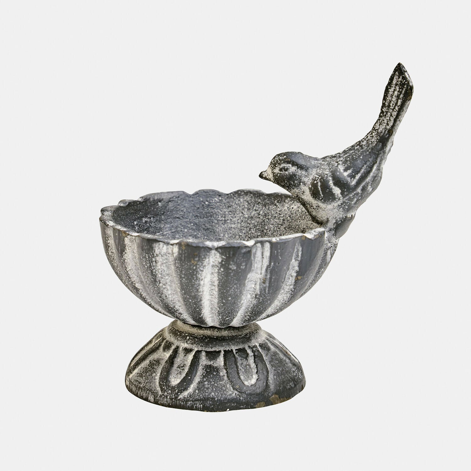 Vogelfutterstelle Méravon Dekorative Metallschale in Grau mit Vogel-Figur, Gartendekoration und Vogelfutterstation