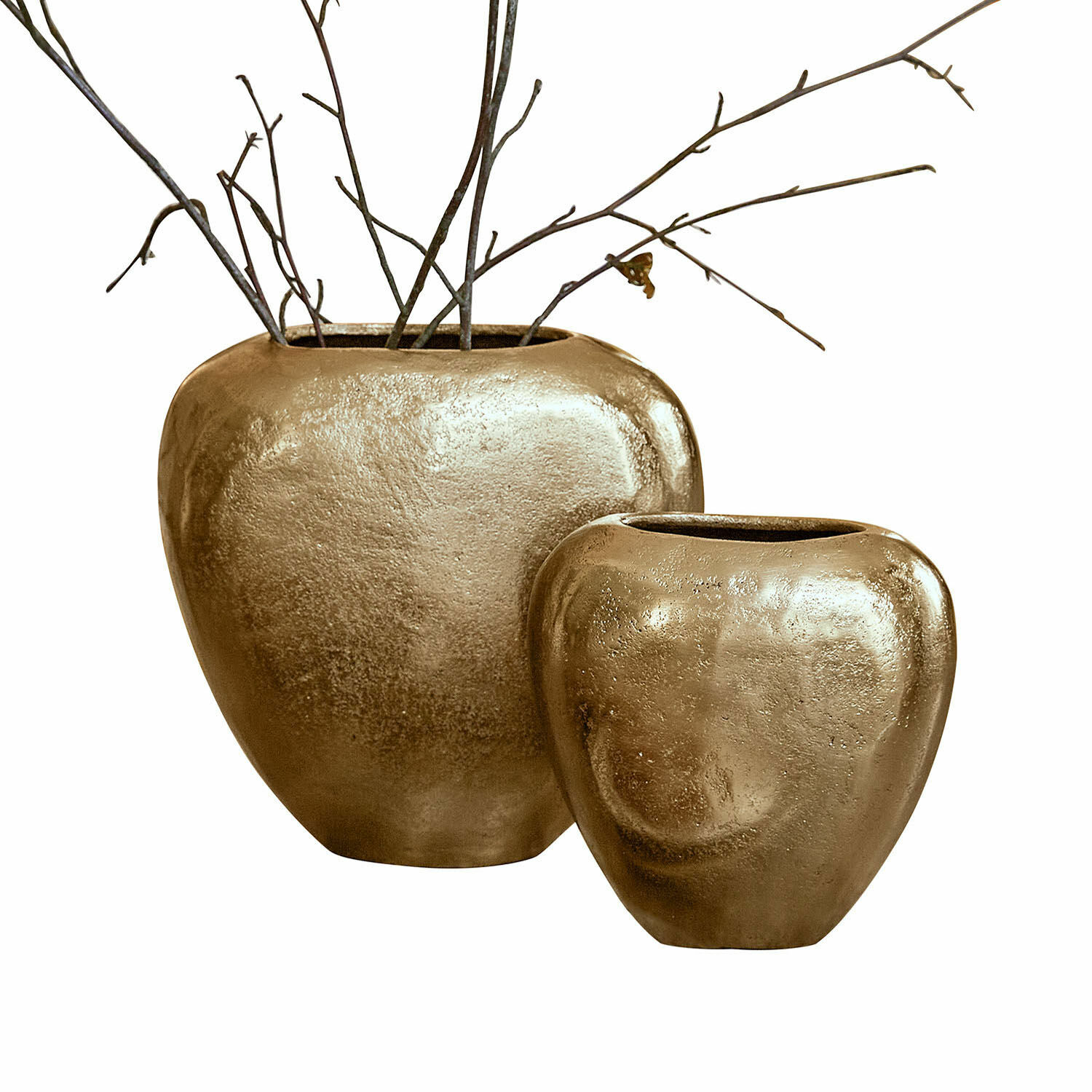 Vase 2er Set Cezelle Set aus zwei goldfarbenen Keramikvasen mit abgerundeter Form zur Wohnraumdekoration