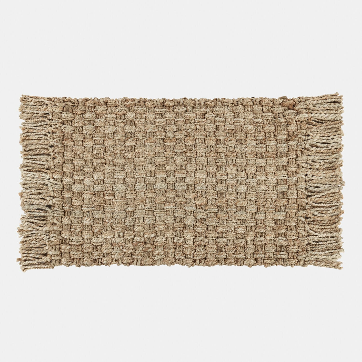 Fussmatte Moody Handgewebter Teppich aus natürlicher Jute in Beige mit Fransen, Wohn- und Bodenaccessoire