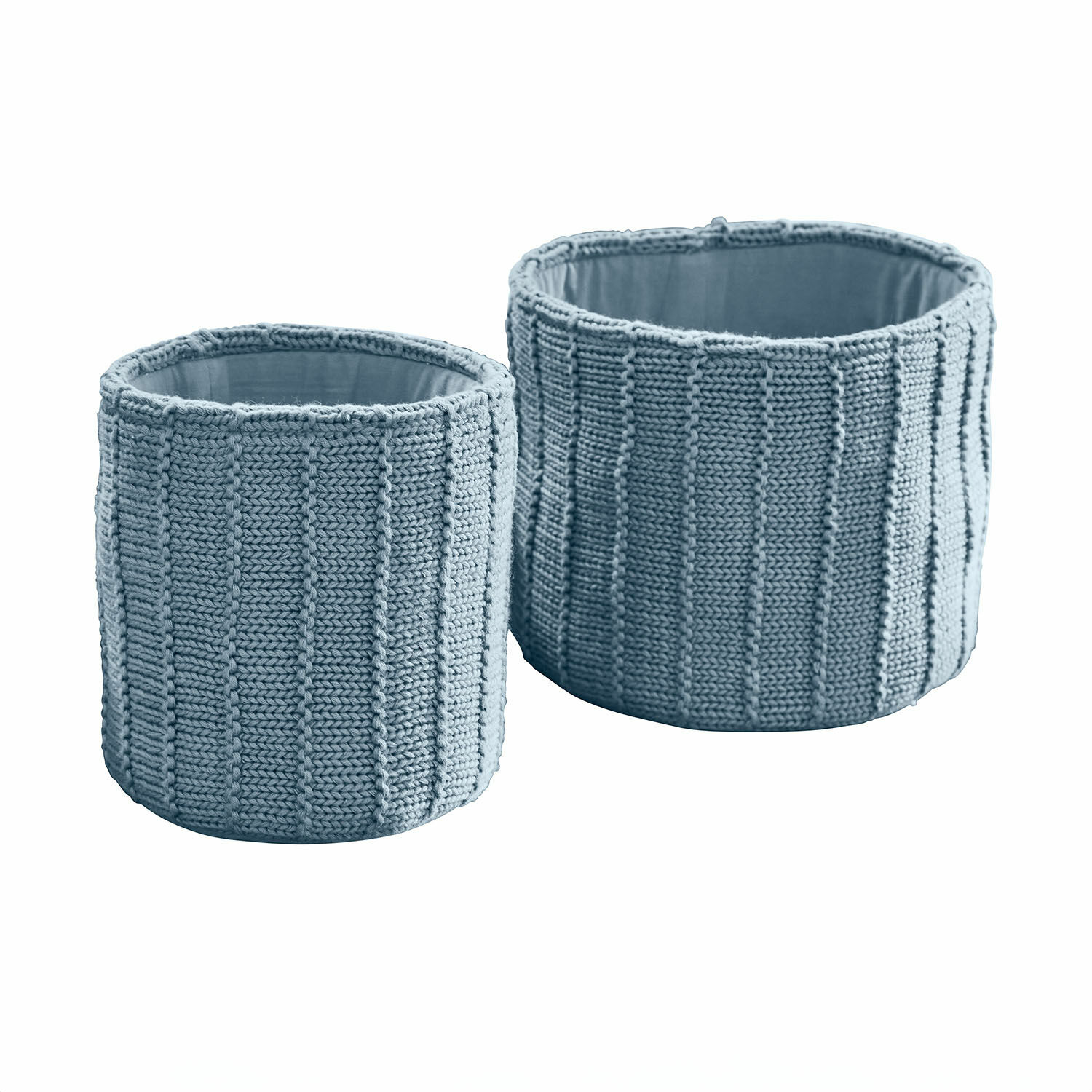 Box 2er Set Fiorenzo Set aus zwei runden, blau gestrickten Aufbewahrungskörben für den Innenbereich
