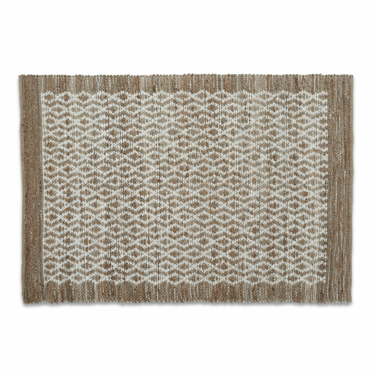 Wendeteppich Amhara Juteteppich in Beige-Weiss mit geometrischem Muster, natürlicher Bodenbelag für Wohnräume