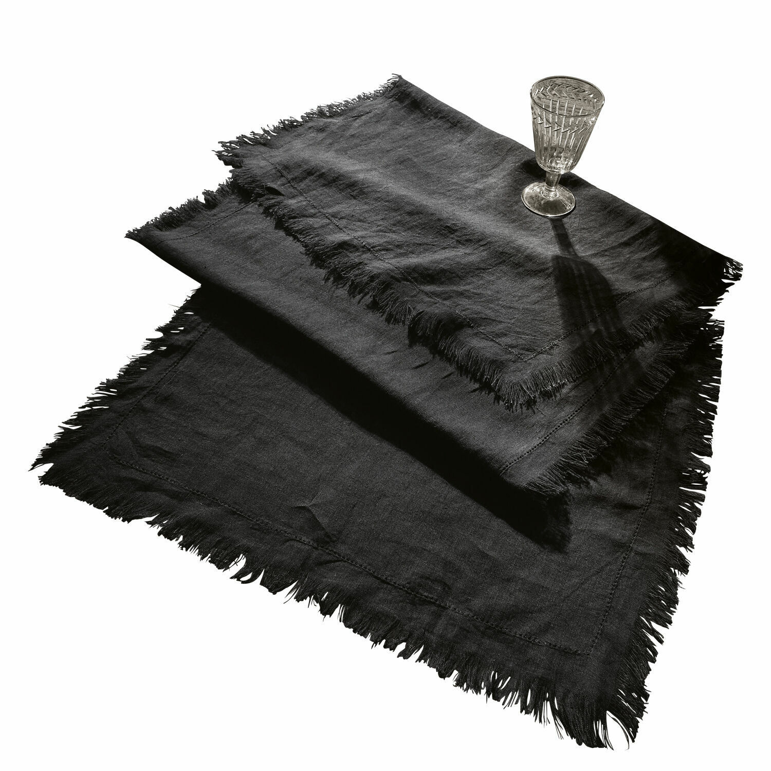 Tischläufer Pibrac Schwarze Leinentischdecke mit Fransen, dekorativ und praktisch für den Tisch, Heimtextilien
