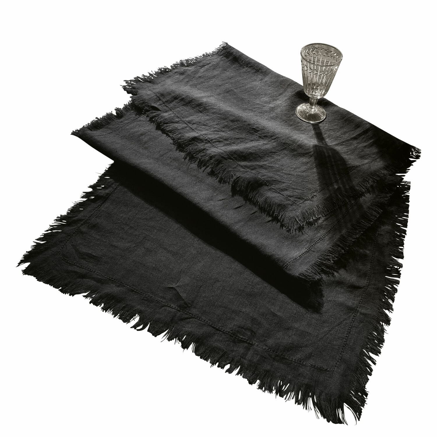 Tischläufer Pibrac Schwarze Leinentischdecke mit Fransen, dekorativ und praktisch für den Tisch, Heimtextilien