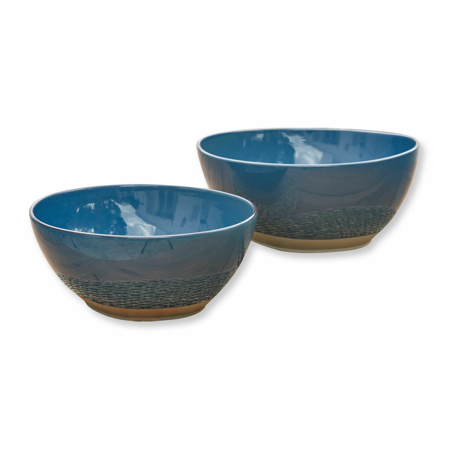 blau 2er-Set blaue Salatschüsseln aus Keramik mit dekorativem Muster am Boden