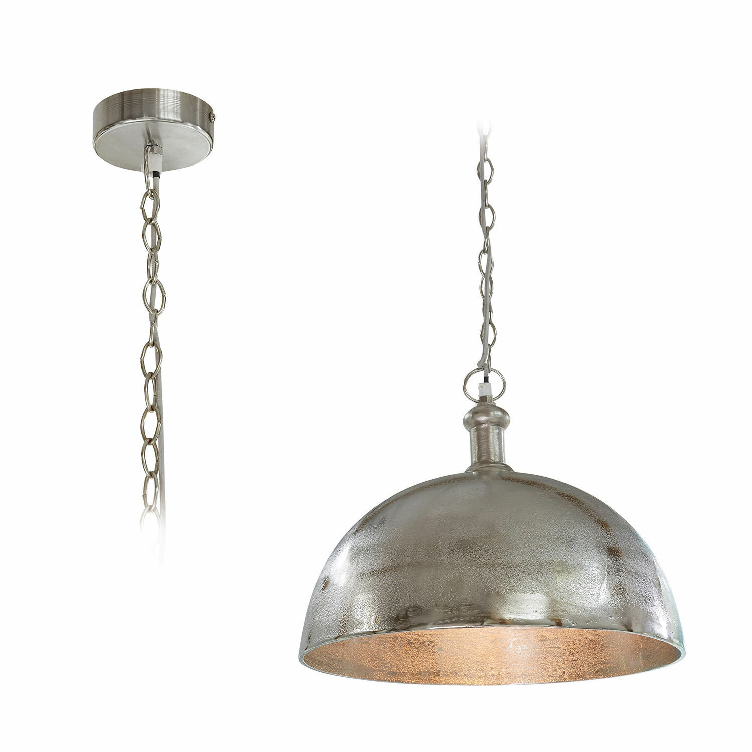 Hängelampe Kandi Hängelampe aus Metall in Silber mit Kette, im industriellen Stil für das Wohnzimmer