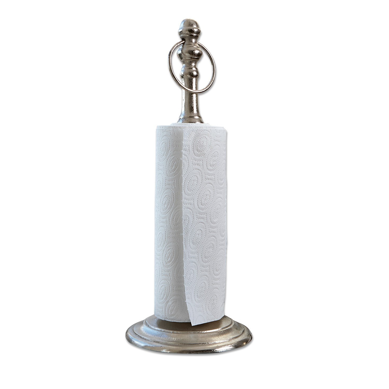 Abroller Luciel Metall-Küchenrollenhalter in Silber mit klassischem Design und praktischem Ringgriff