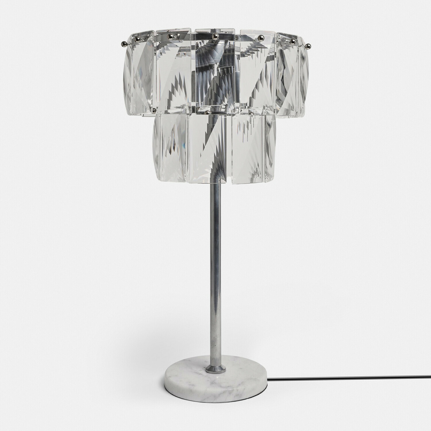 Tischlampe aus klarem Glas mit Marmorfuß, modernes Design für stilvolles Wohnzimmer