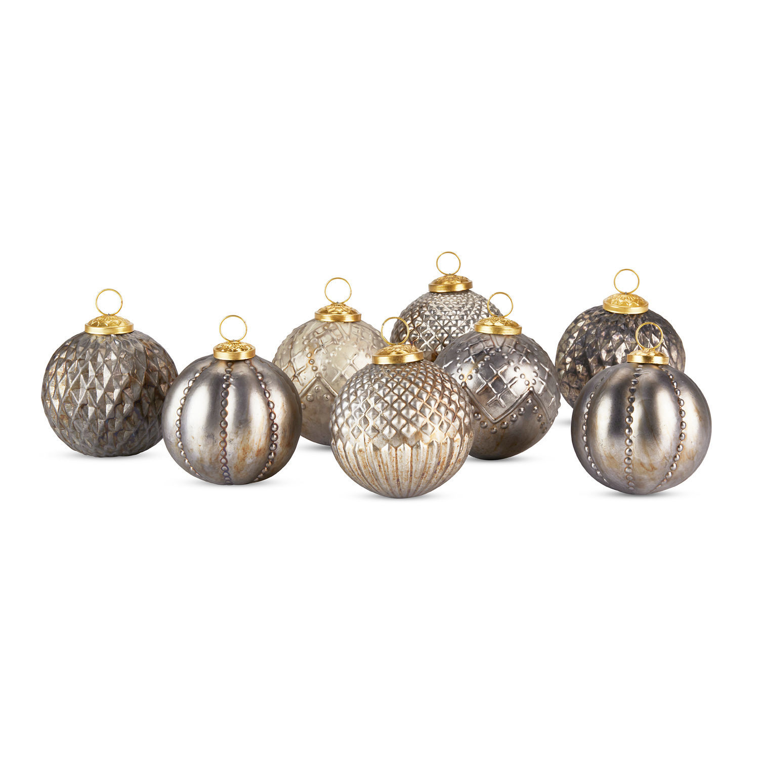 Weihnachtsschmuck 8er Set Silverlake Acht silberne Weihnachtskugeln aus Metall mit goldfarbenen Aufhängern im Set