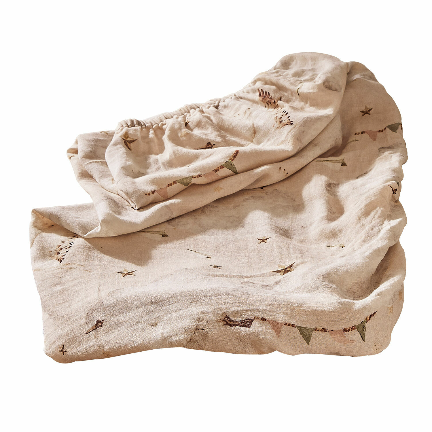 Wickelauflagenbezug Bellise Beige Leinen-Spannbettlaken mit zartem Stern- und Wimpelmuster, weicher, atmungsaktiver Stoff fürs Schlafzimmer