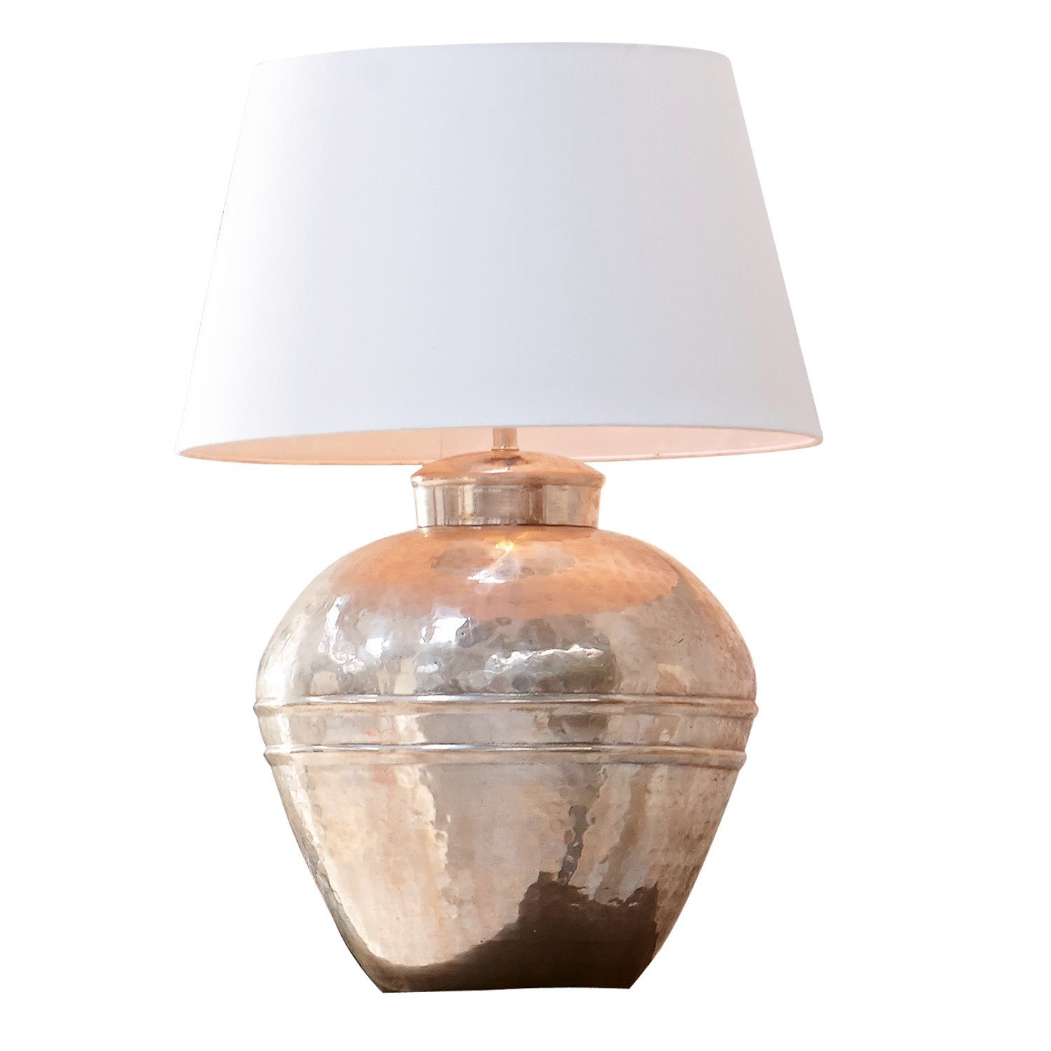 Tischlampe Madison Tischlampe aus gehämmertem Kupfer mit weissem Lampenschirm, dekorative Wohnzimmerbeleuchtung
