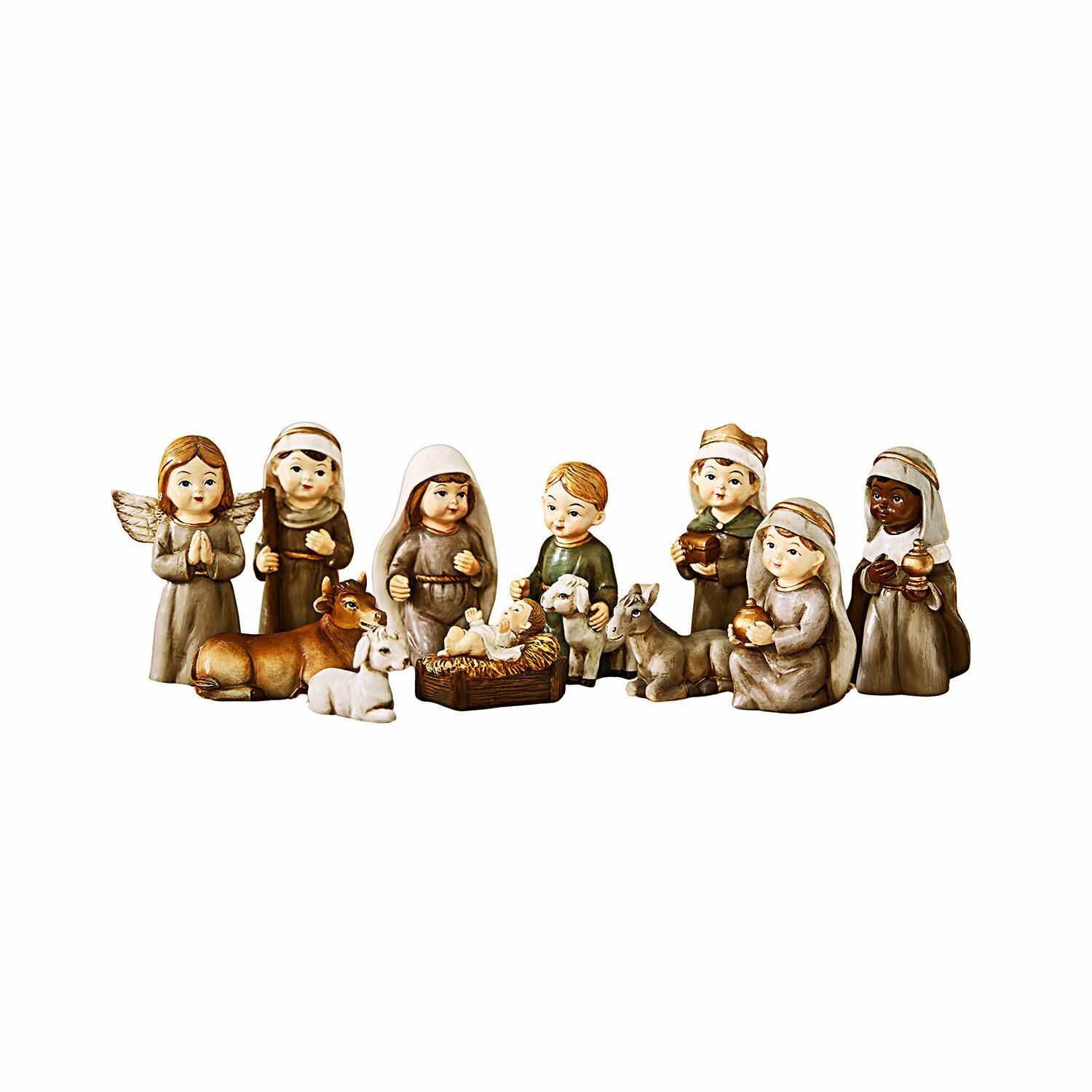 Krippenfiguren 11er Set Kittalee Krippenfiguren-Set aus Keramik in natürlichen Farben, traditionelle Weihnachtsdekoration