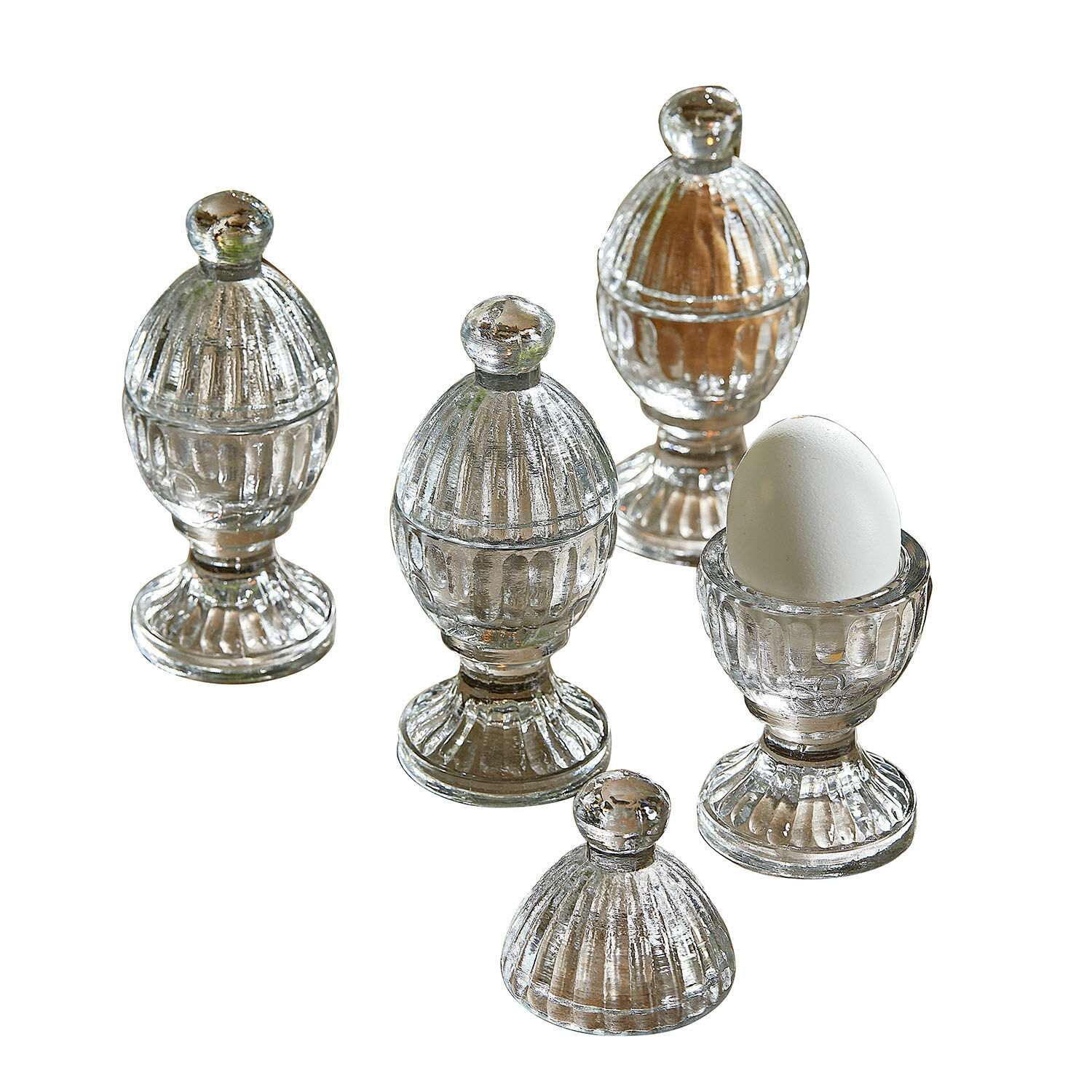 Eierbecher 4er Set Uvirel Elegante durchsichtige Glaseierbecher mit Deckeln, stilvolles Küchenzubehör