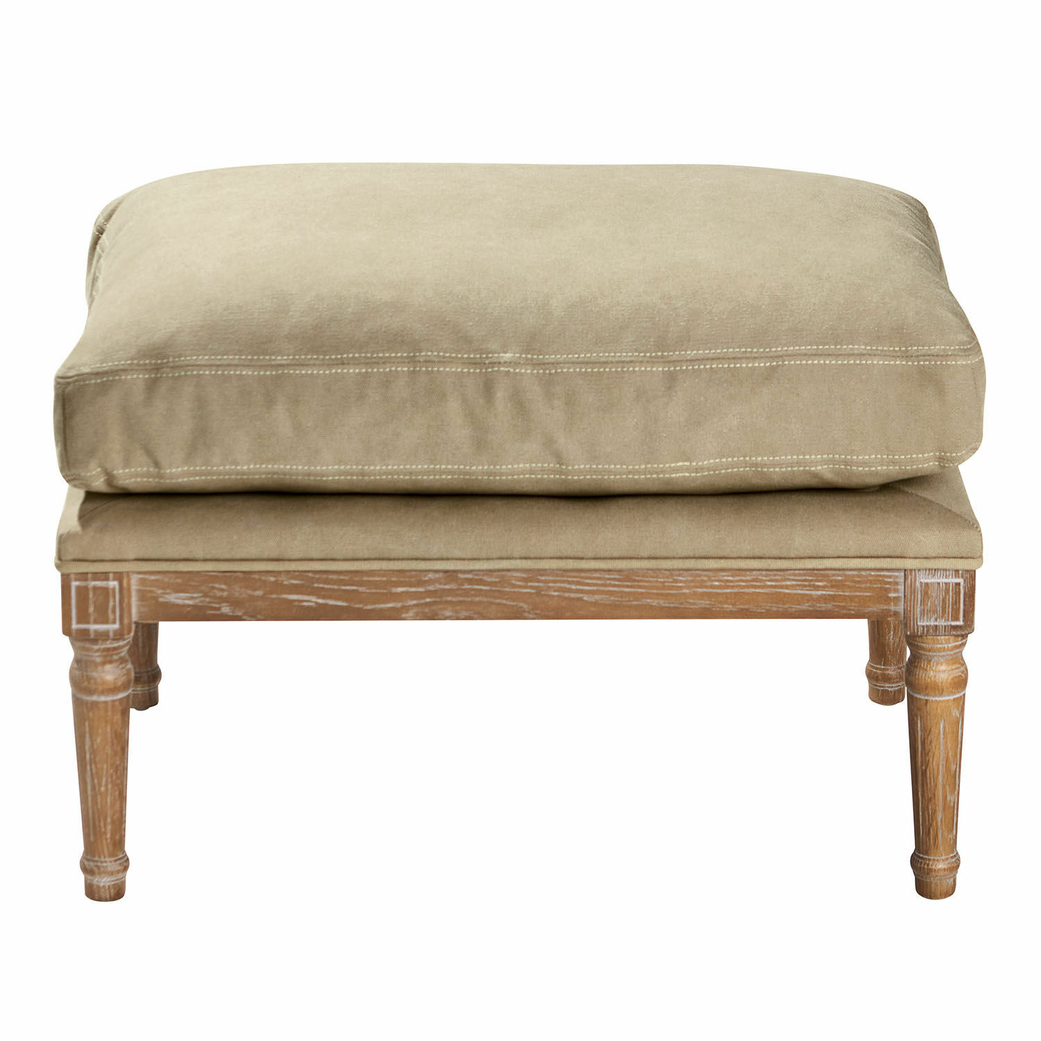 antikbraun/beige Hocker Greenbrier mit beigem Stoffbezug und antikbraunem Holzgestell, stilvolles Wohnzimmermöbel
