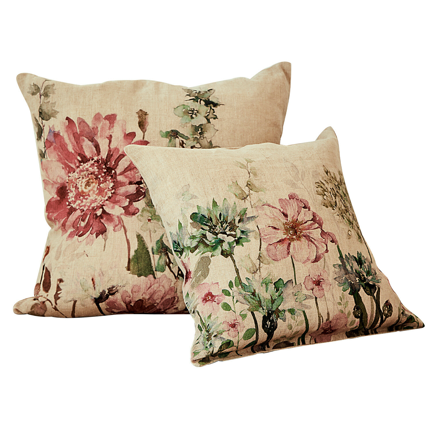 Kissenhülle 2er Set Cornimont Set mit zwei Leinenkissen mit Blumenmuster in Pastellfarben für stilvolle Wohnakzente