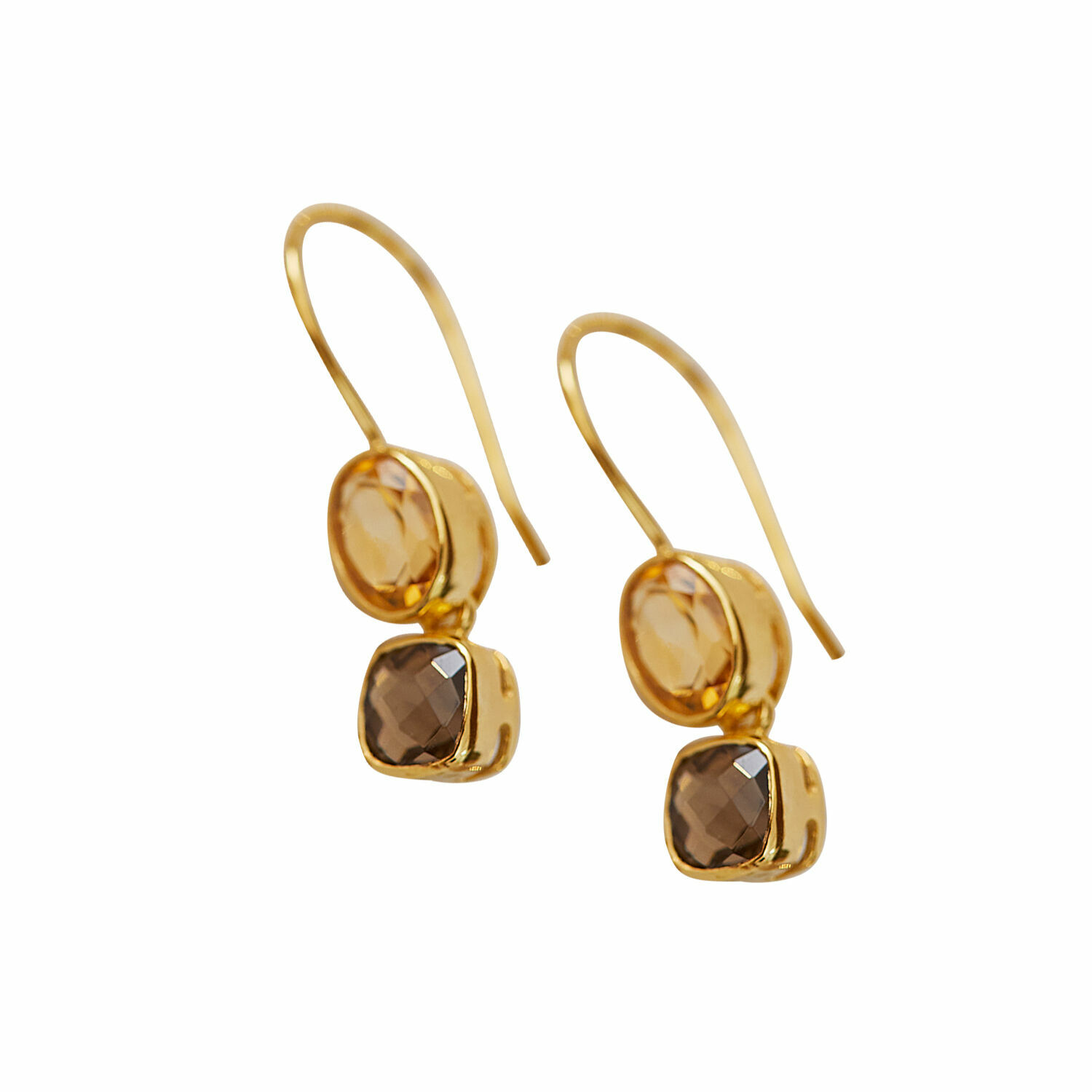 Ohrringe Ovique Goldene Ohrringe mit zwei facettierten braunen Steinen, eleganter Damenschmuck