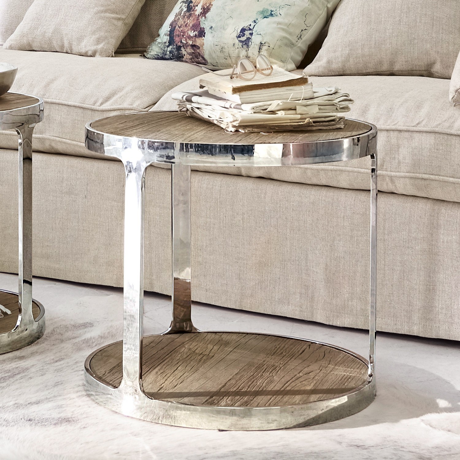 Couchtisch Warren Runder Couchtisch mit Metallgestell und Holzplatte in Naturfarbe für das Wohnzimmer