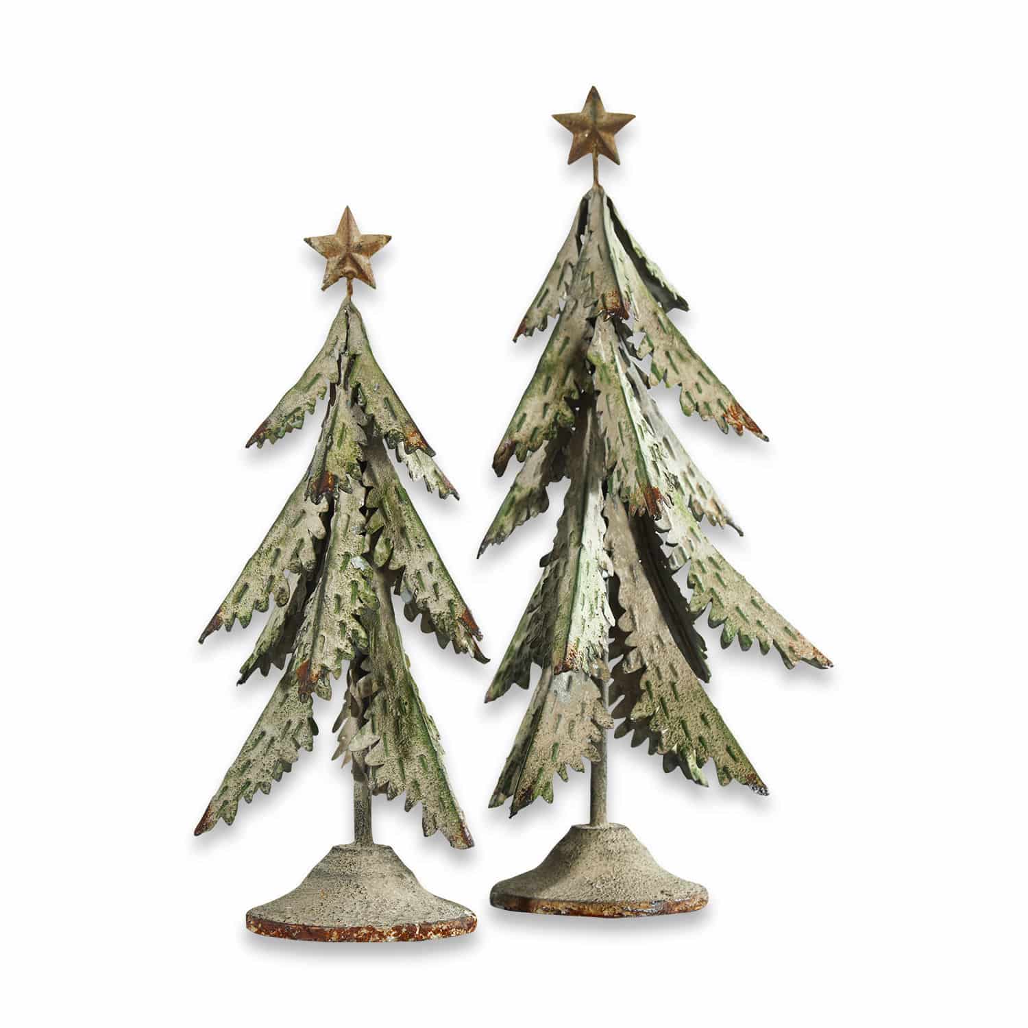 Deko-Baum 2er Set Cour Zwei dekorative Metall-Weihnachtsbäume in Grün-Grau mit Sternen als Weihnachtsdekoration