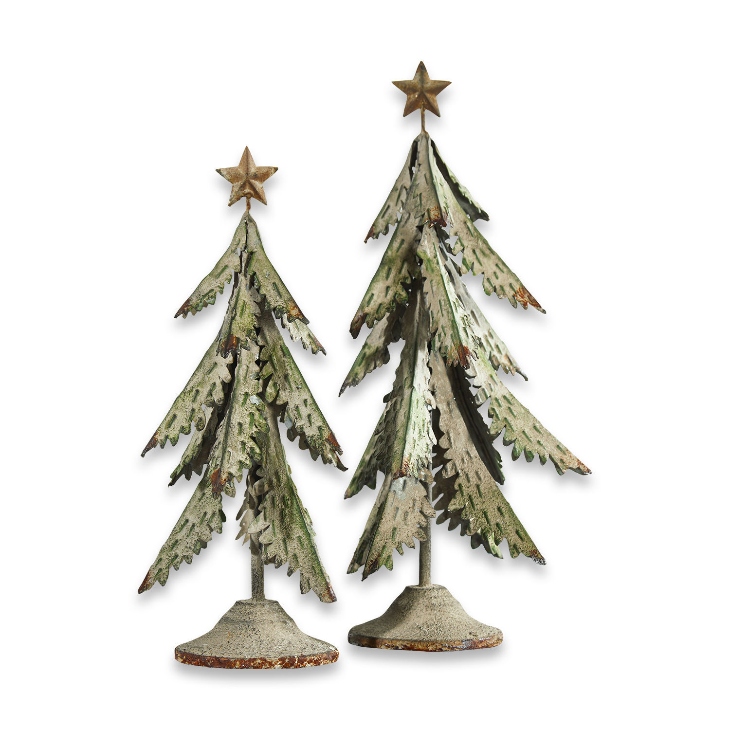 Deko-Baum 2er Set Cour Zwei dekorative Metall-Weihnachtsbäume in Grün-Grau mit Sternen als Weihnachtsdekoration