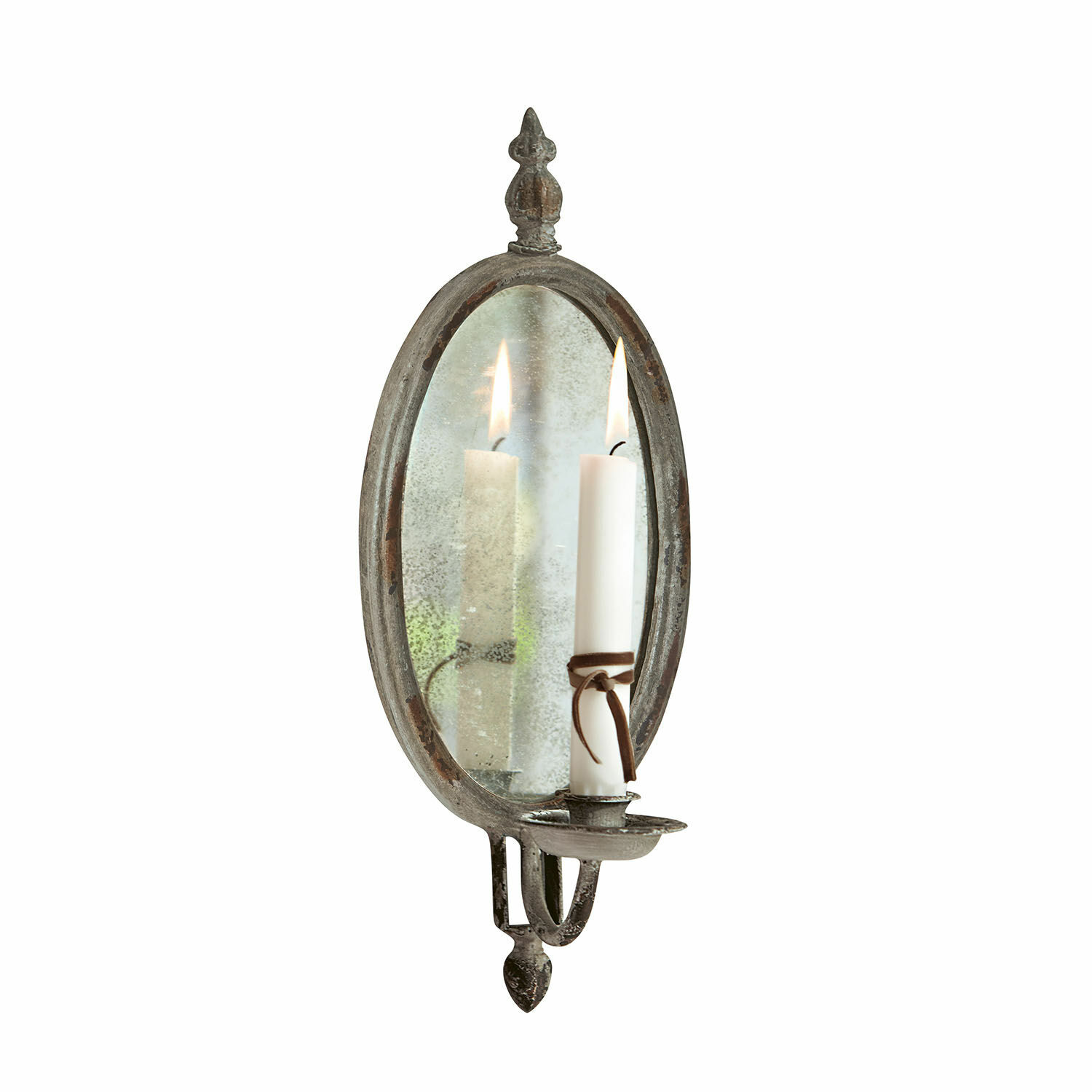 Kerzenhalter Eugene Metall-Wandkerzenhalter mit ovalem Spiegel und weisser Kerze, Vintage-Dekoration für Zuhause