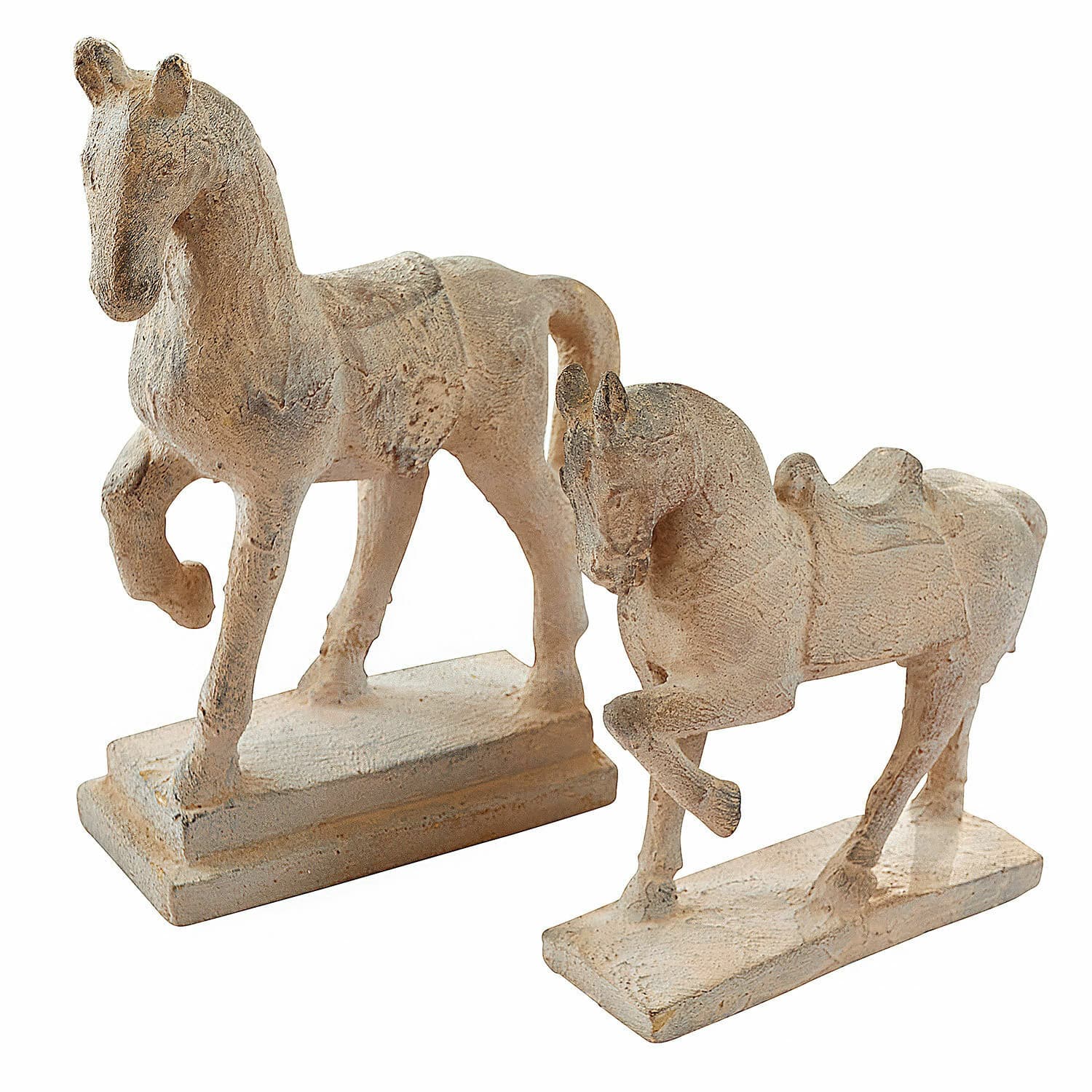 Deko-Pferd 2er Set Mirandel Dekorative Pferdefiguren aus hellem Stein auf rechteckigen Sockeln für den Innen- und Aussenbereich