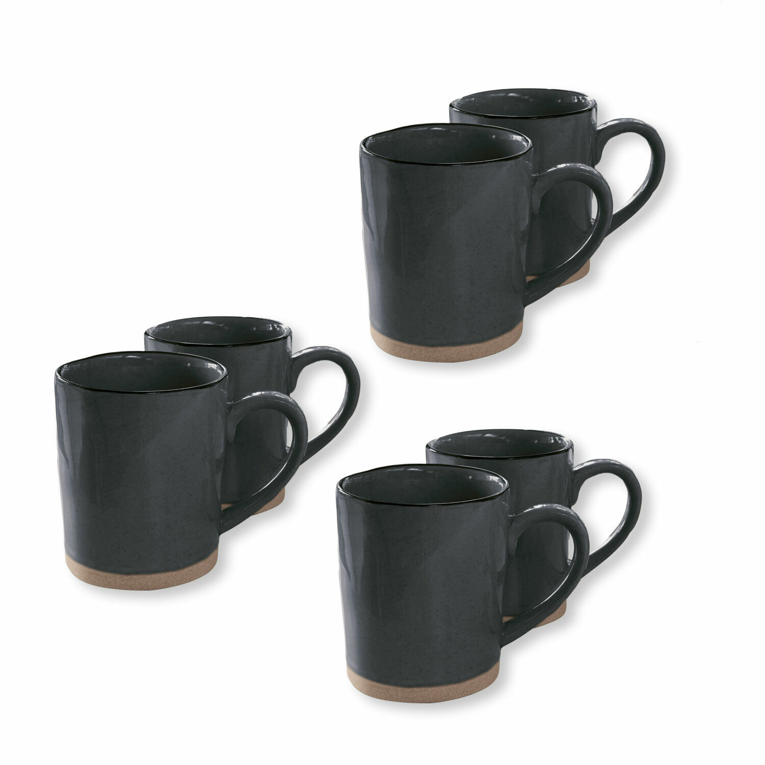 schwarz 6-teiliges Set schwarze Keramiktassen Biarritz mit naturbeigem Boden für Kaffee und Tee