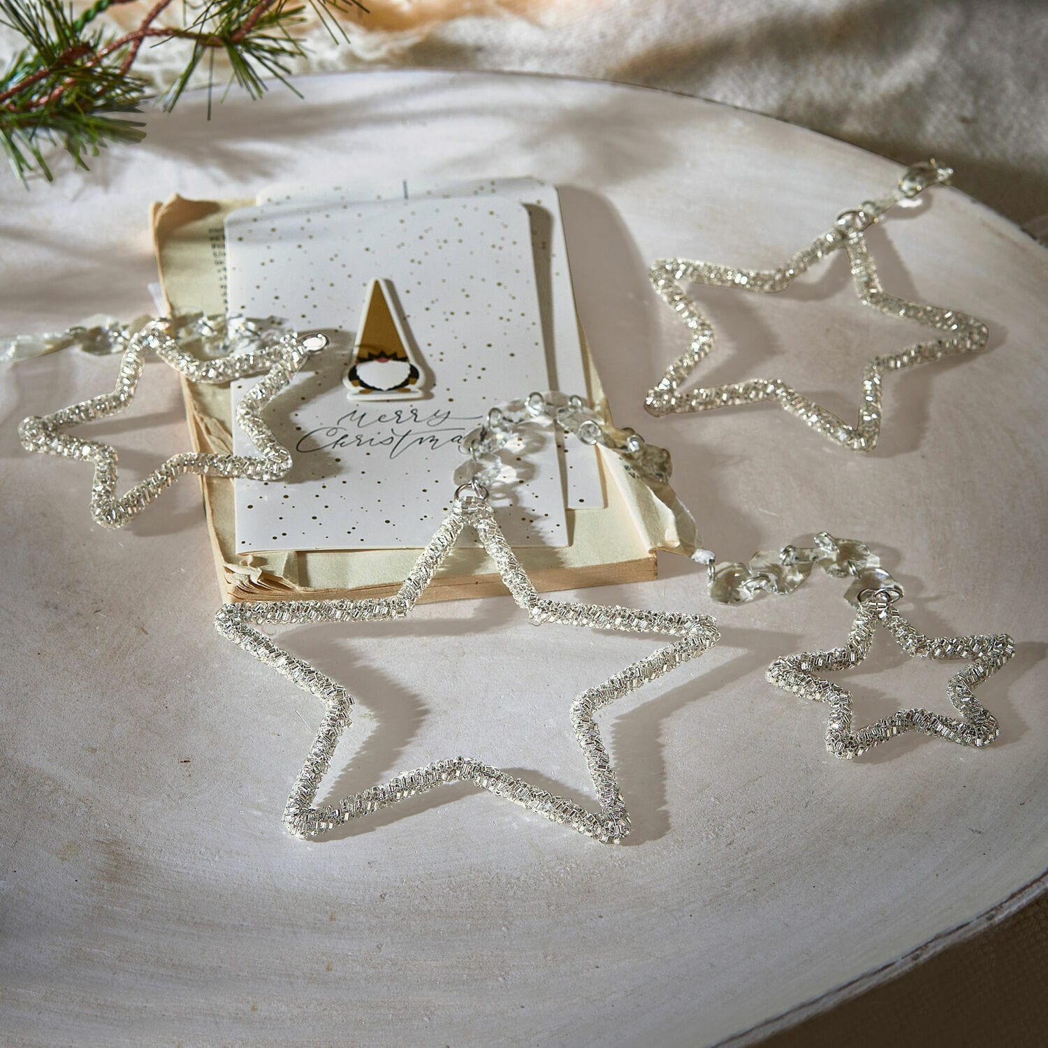 Anhänger 4er Set Manilo Dekorative Lichterkette mit gläsernen Sternen als festlicher Weihnachtsschmuck für den Tisch.