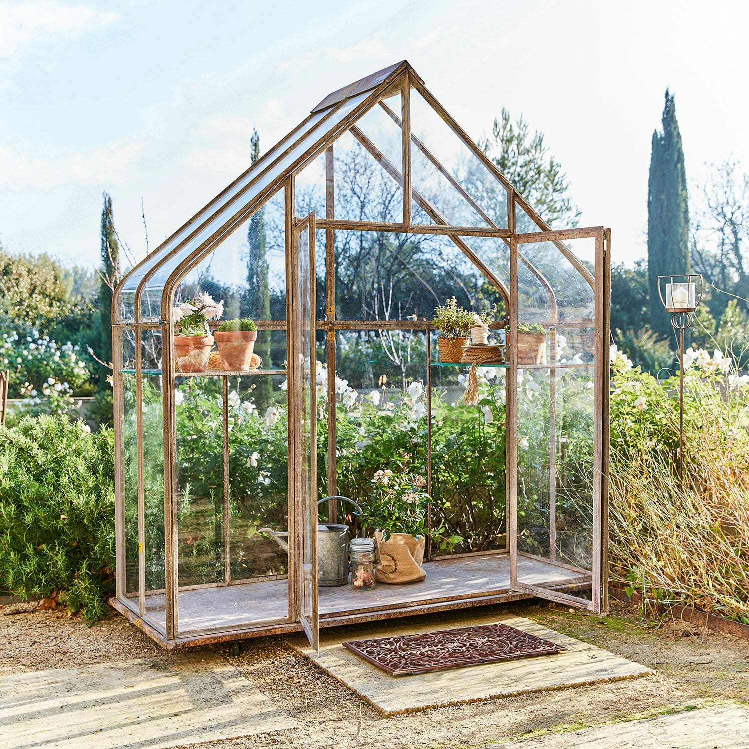 Gewächshaus Belfaux Garten-Gewächshaus mit Vintage-Metallrahmen und Glas, ideal für die Pflanzen- und Kräuterzucht