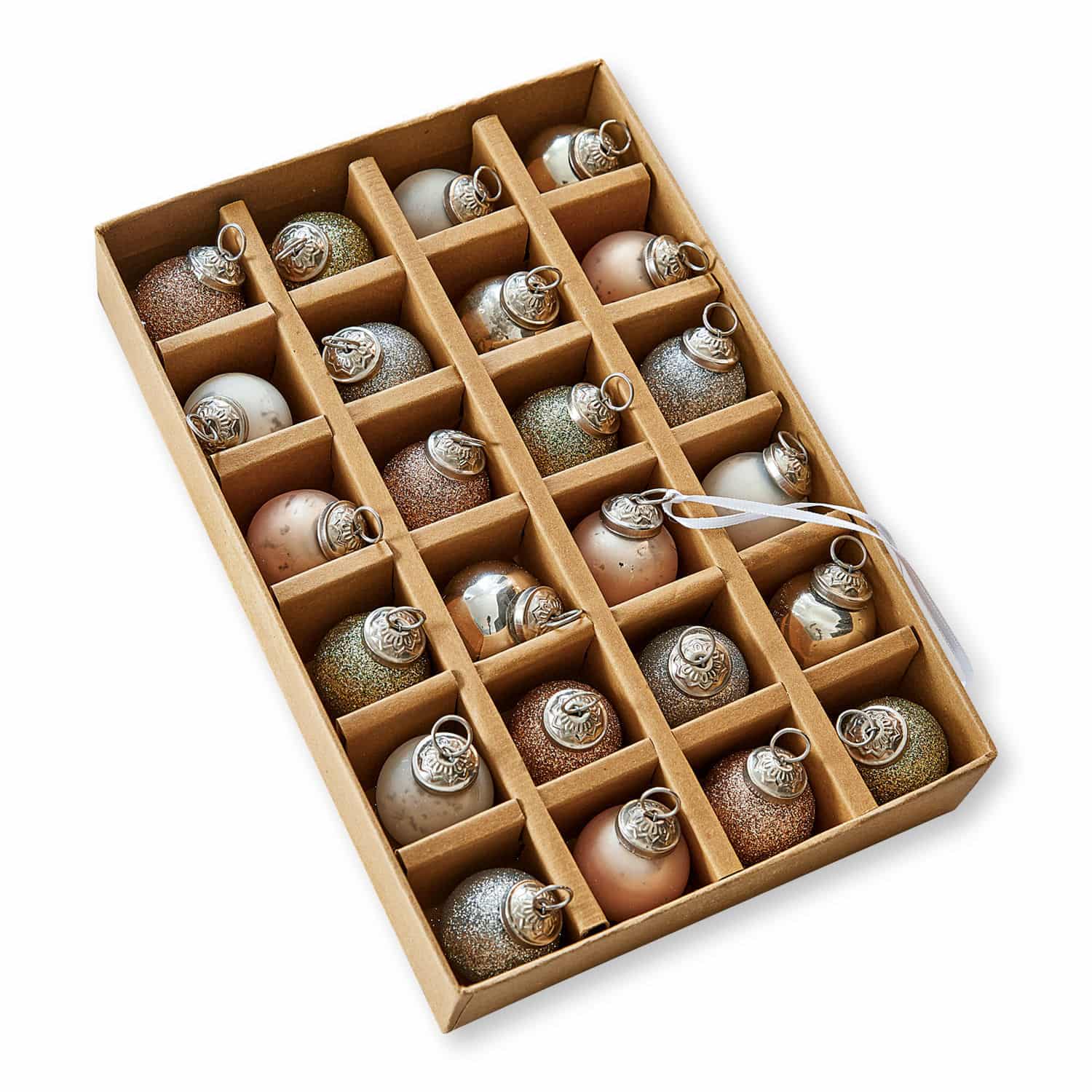 Set mit 24 Christbaumkugeln aus Glas in Gold-, Silber- und Rosatönen, Weihnachtsschmuck für den Baum