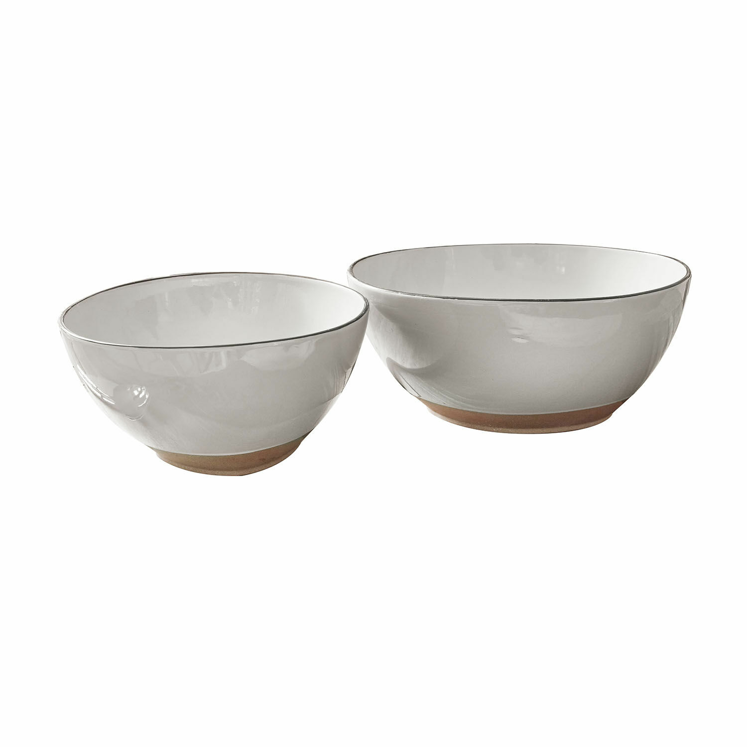 weiss Zweiteiliges Set weisser Keramik-Salatschüsseln mit braunem Boden, moderne Küchenschalen