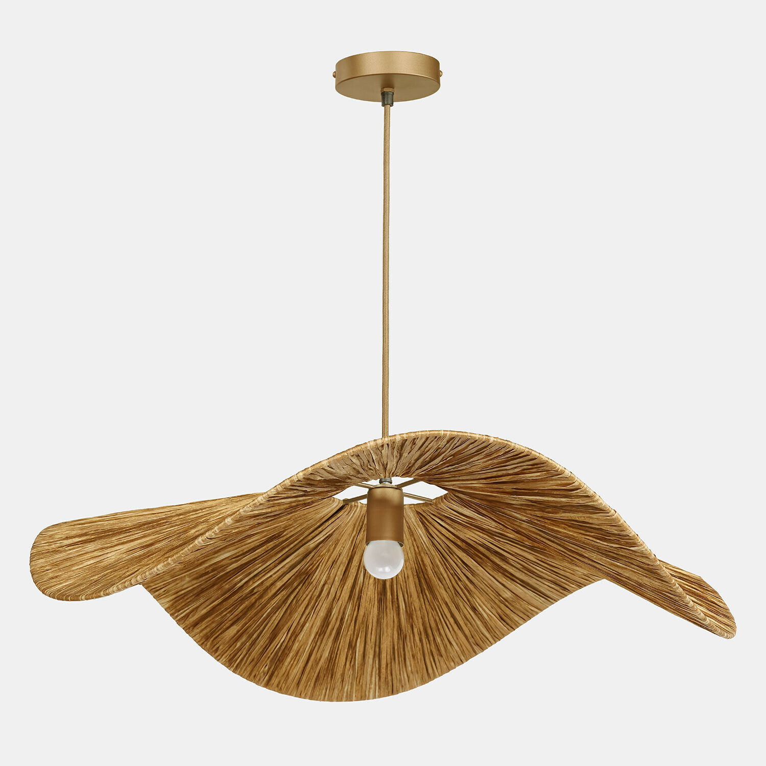 Hängeleuchte aus Naturmaterial in Wellenform, beige Farbe, modernes Innenbeleuchtungsdesign