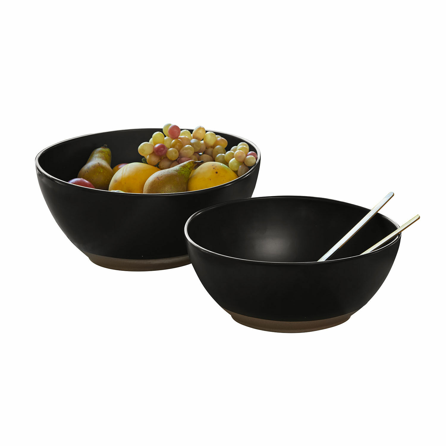 Salatschüssel 2er Set Biarré Set aus zwei schwarzen Keramikschalen mit grünem Gemüse, ideal für Salate und die Küche