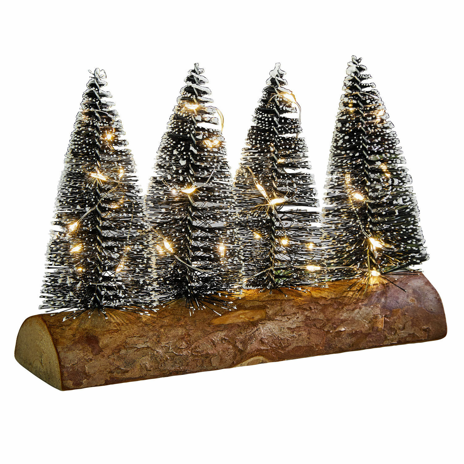 LED-Deko-Bäume Grimstad Weihnachtsdekoration mit vier schwarzen Tannen auf Holzsockel, beleuchtet mit warmen LED-Lichtern