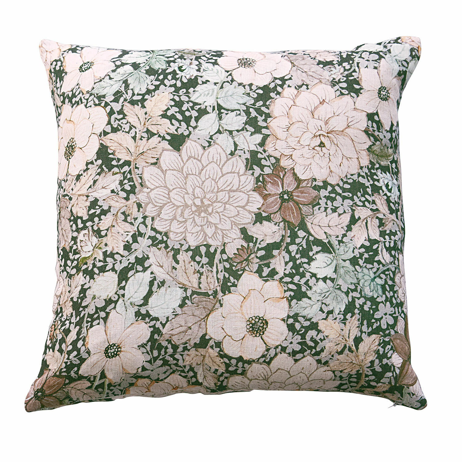 Kissenhülle Cappellina Dekoratives Baumwollkissen mit grün-beigem Blumenmuster für Wohn- und Schlafzimmer