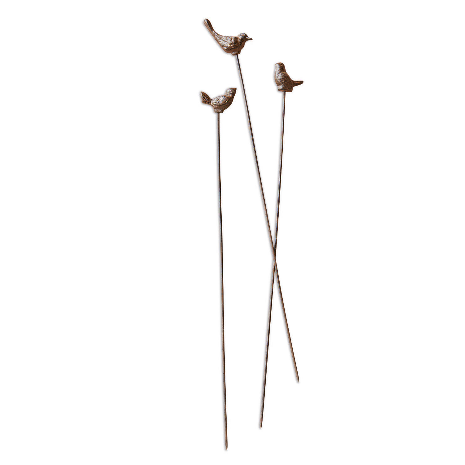 Gartenstab 3er Set Laver Dekorative Metallstäbe mit braunen Vogelmotiven für Garten oder Pflanzgefässe