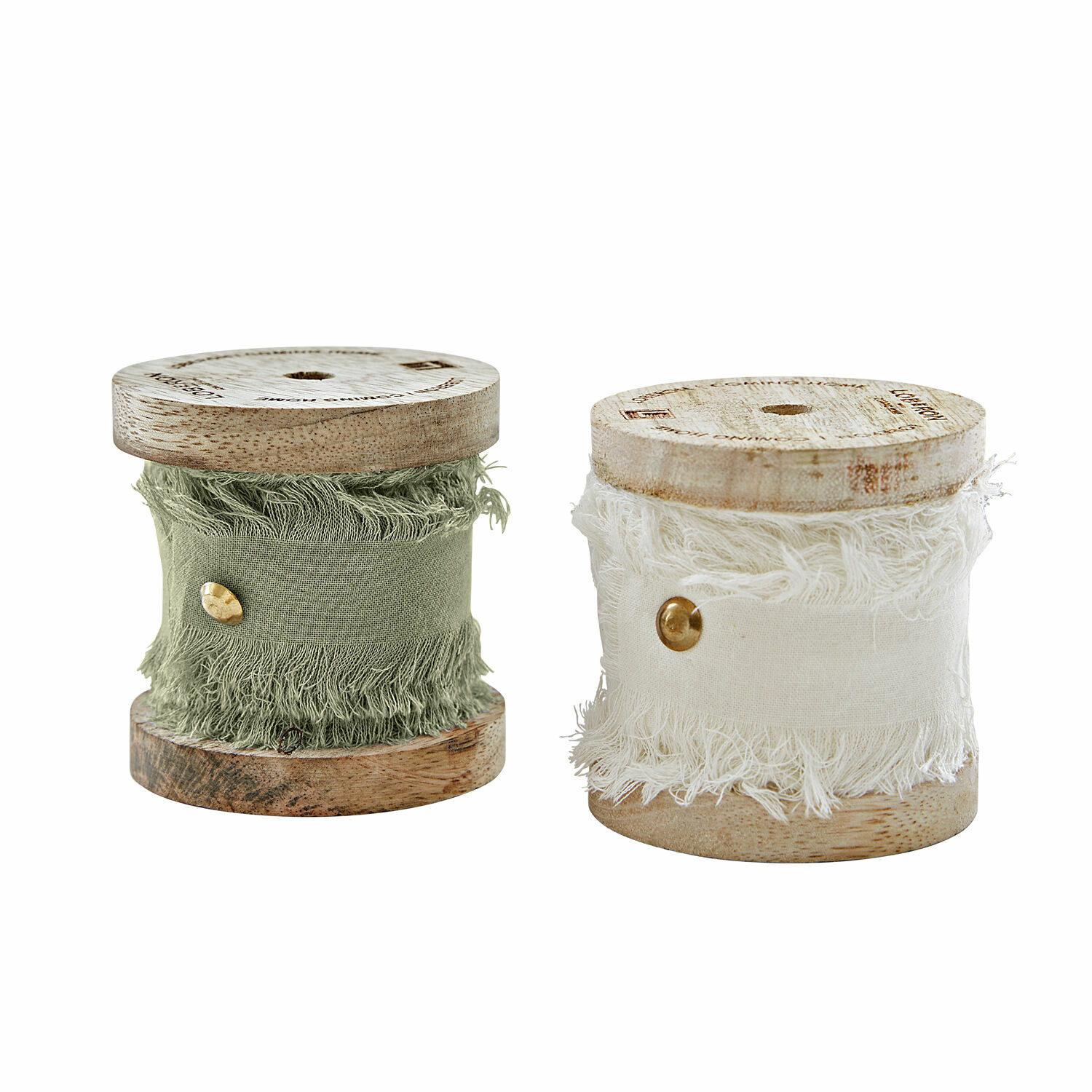 2er-Set Valethor Baumwollbänder in Weiss und Hellgrün auf Holzspulen für Dekoration