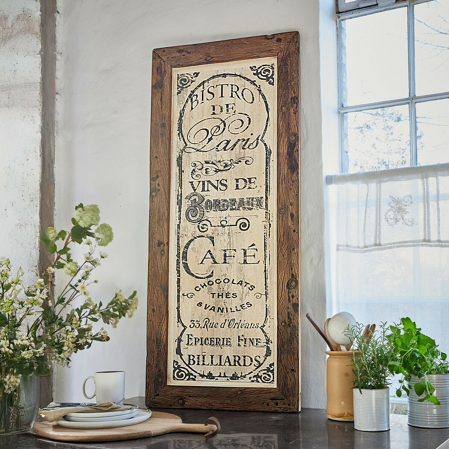 Bild Jolivard Rustikale Wanddekoration mit Holzrahmen und Vintage-Bistro-Schriftzug für Küche