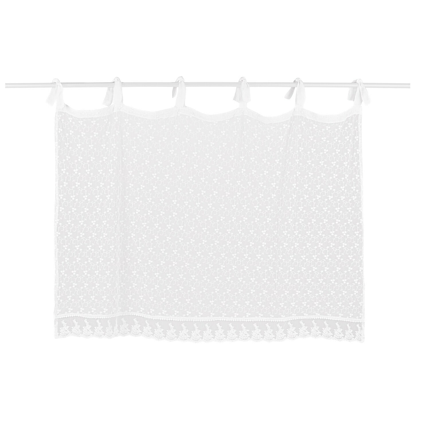 Scheibengardine Auradé Transparenter weisser Vorhang mit beiger Stickerei, dekorativer Fensterschmuck