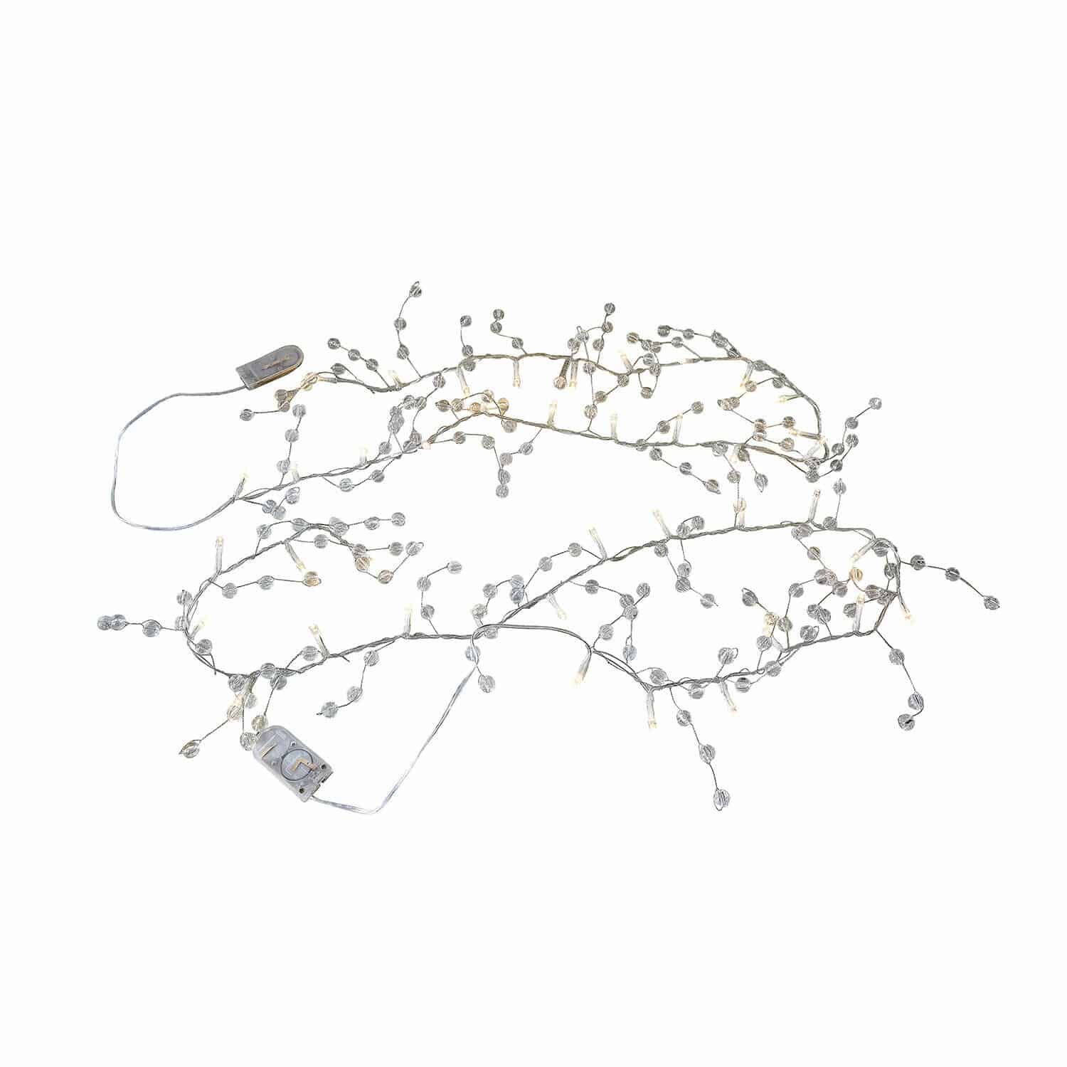 Lichterkette 2er Set Neviane Feine Lichterkette mit weissen LED und dekorativen Kristallen an silbernem Kabel
