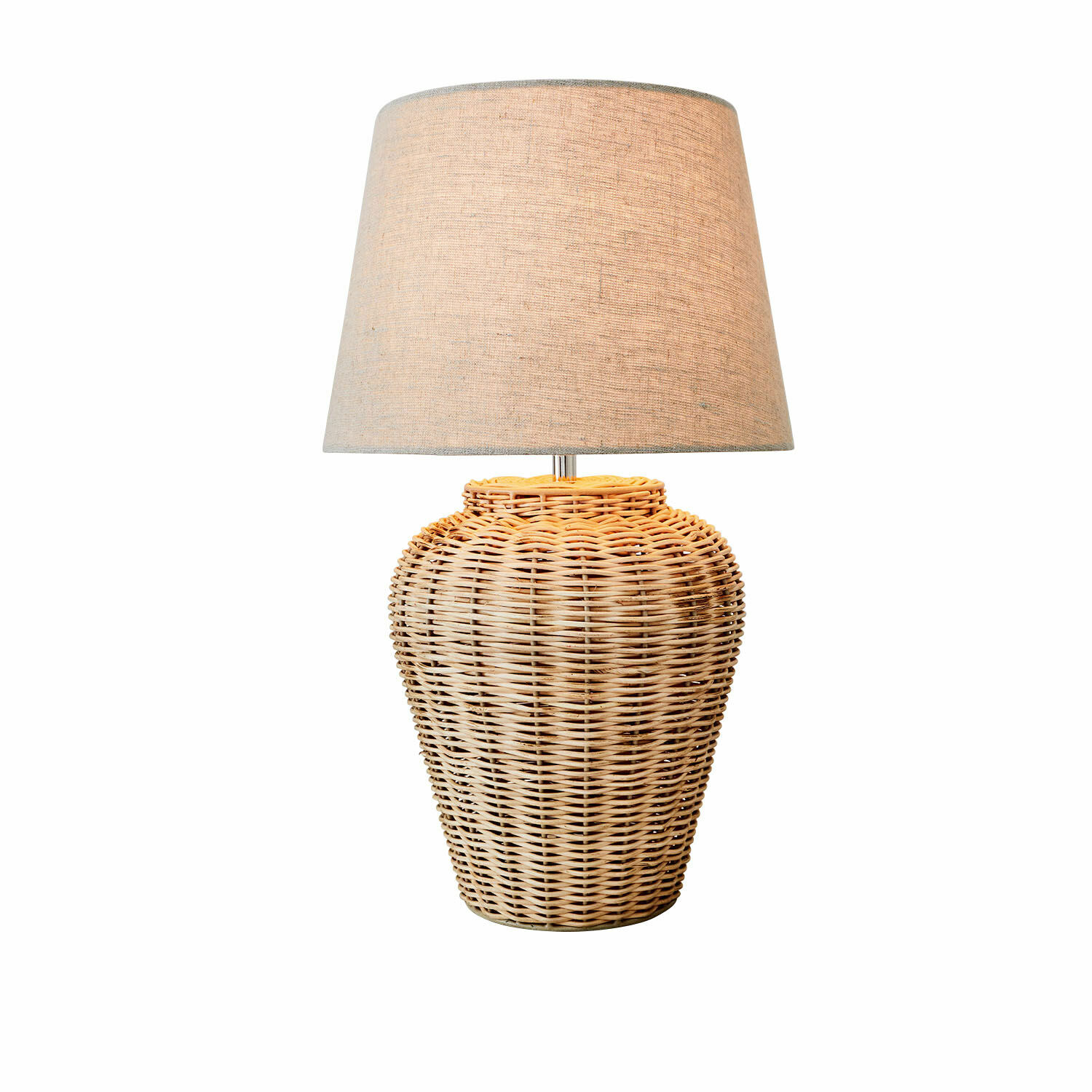 Tischlampe Ernée Tischlampe aus natürlichem Rattan mit beigem Lampenschirm, dekorative Wohnzimmerleuchte