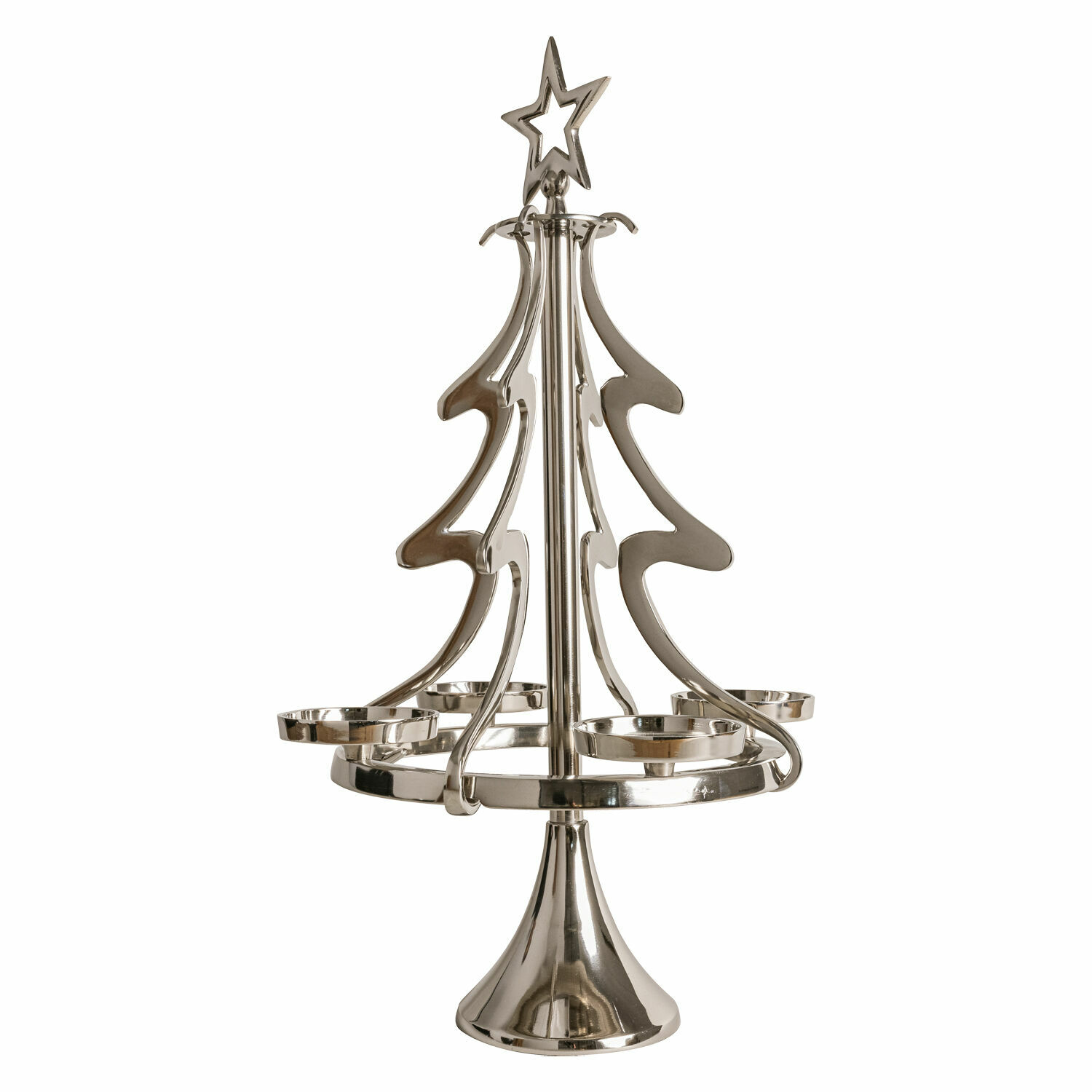 Adventskranzständer Gaetana Metall-Kerzenhalter in Tannenbaumform mit Stern, silberner Weihnachtsdeko-Kerzenständer
