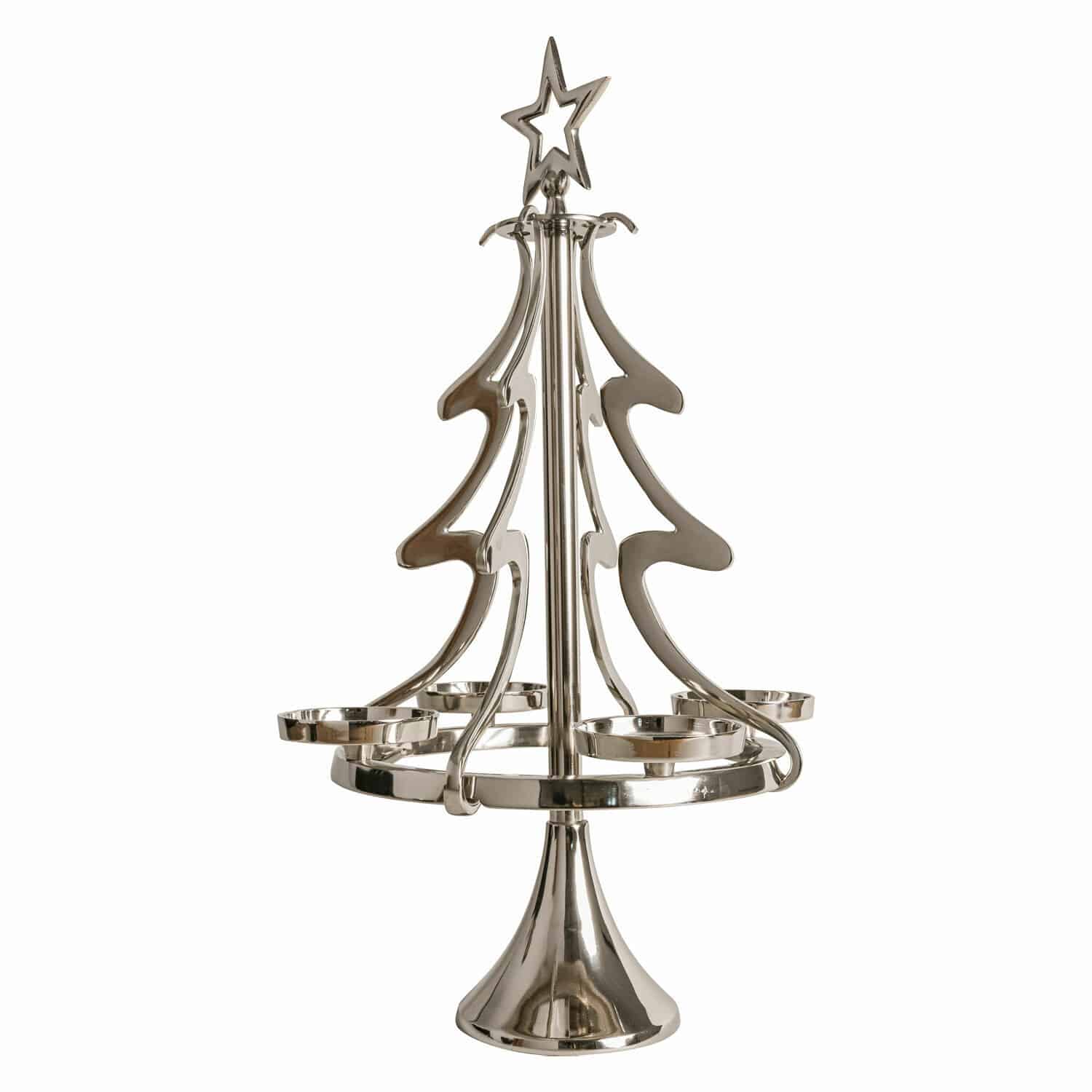 Adventskranzständer Gaetana Metall-Kerzenhalter in Tannenbaumform mit Stern, silberner Weihnachtsdeko-Kerzenständer