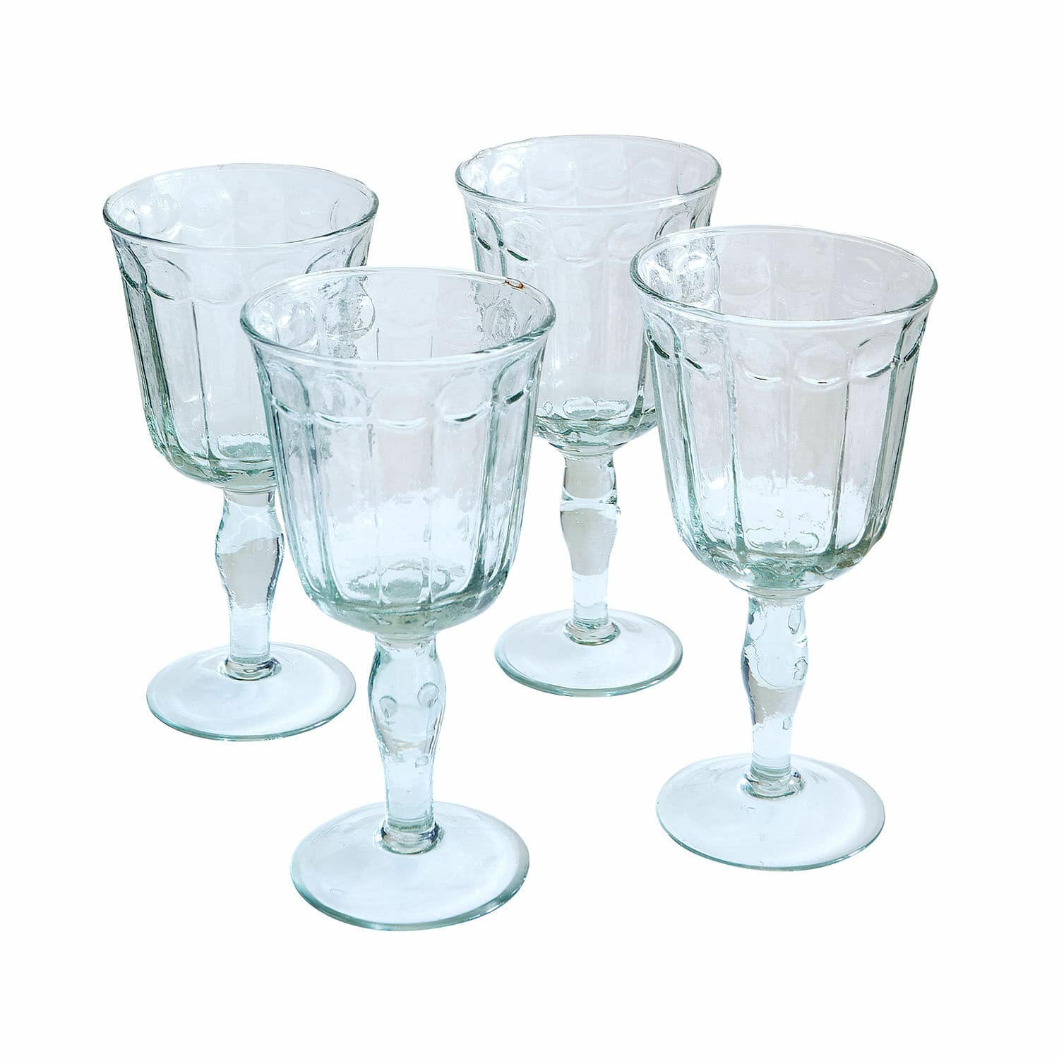 Glas 4er Set Jolielle Set aus vier transparenten Gläsern mit Fuss und geprägtem Muster aus Glas für Getränke
