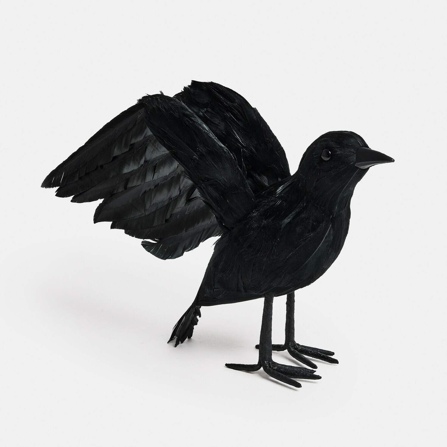 Deko-Vogel Faelron Dekorativer schwarzer Vogel aus Federn mit stehenden Beinen, elegante Deko für Haus und Garten