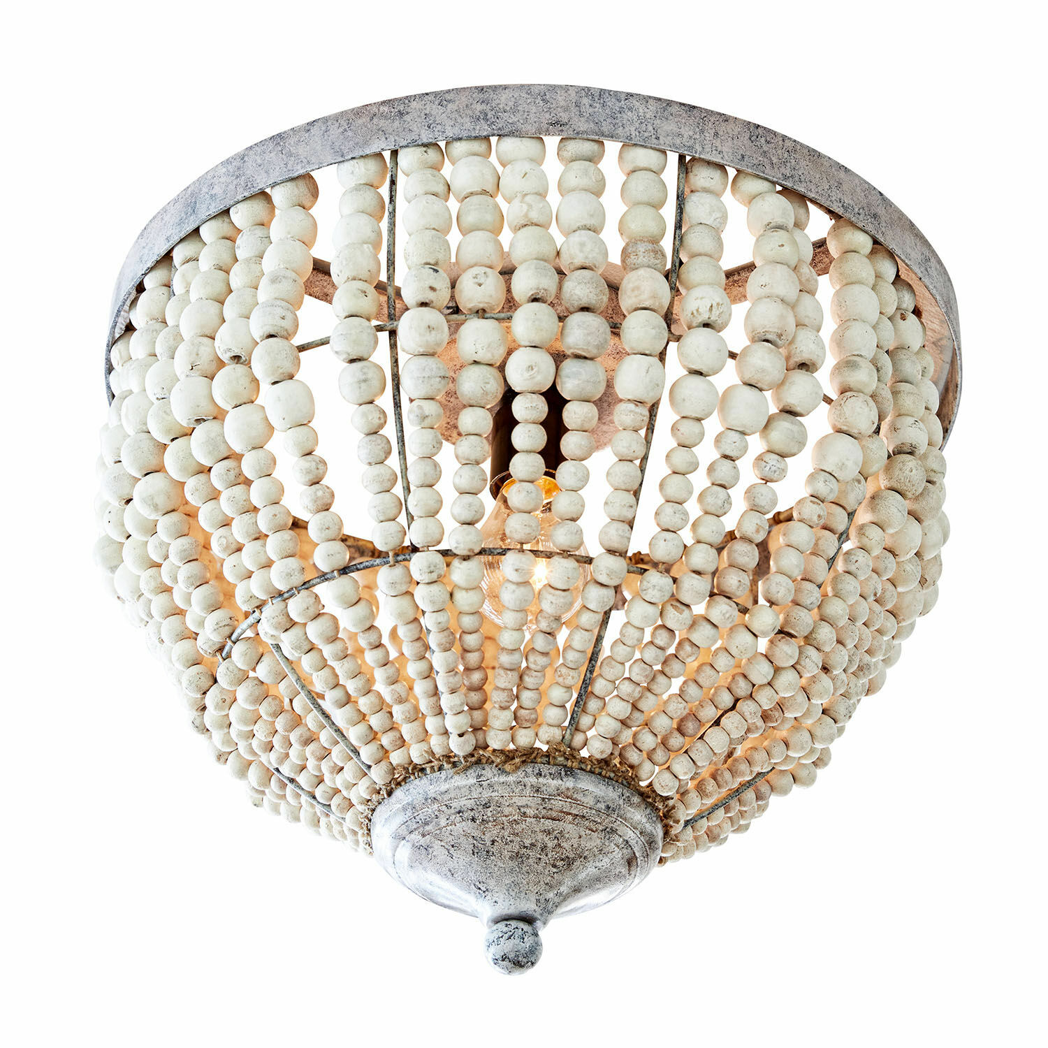 Deckenlampe Antereen Deckenleuchte mit weissen Holzperlen und Metallrahmen im rustikalen Vintage-Stil