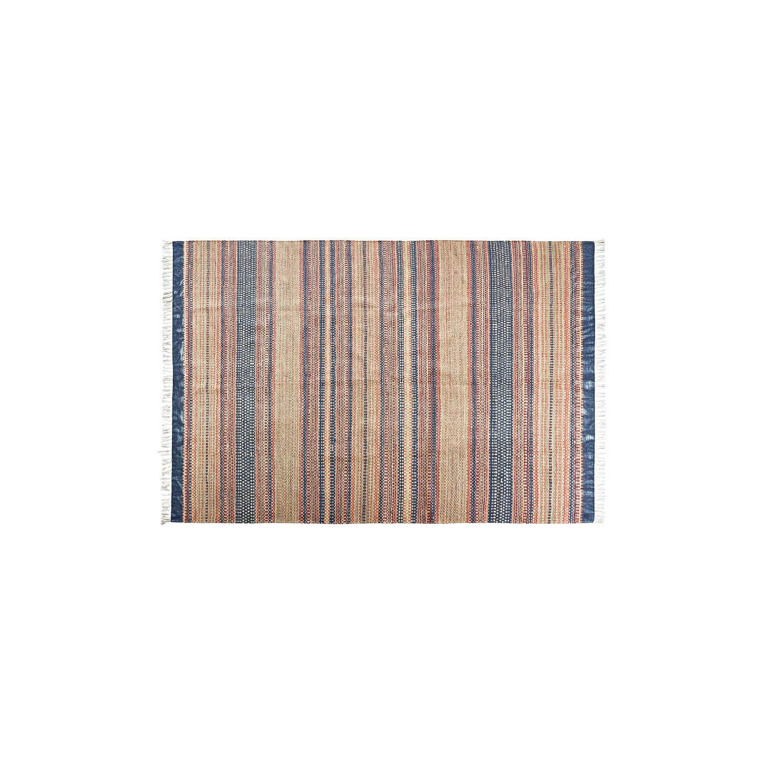In- & Outdoor-Teppich Atlanta Gestreifter Teppich aus Naturmaterial in Beige, Blau und Rot, dekorativ und langlebig für Wohnräume