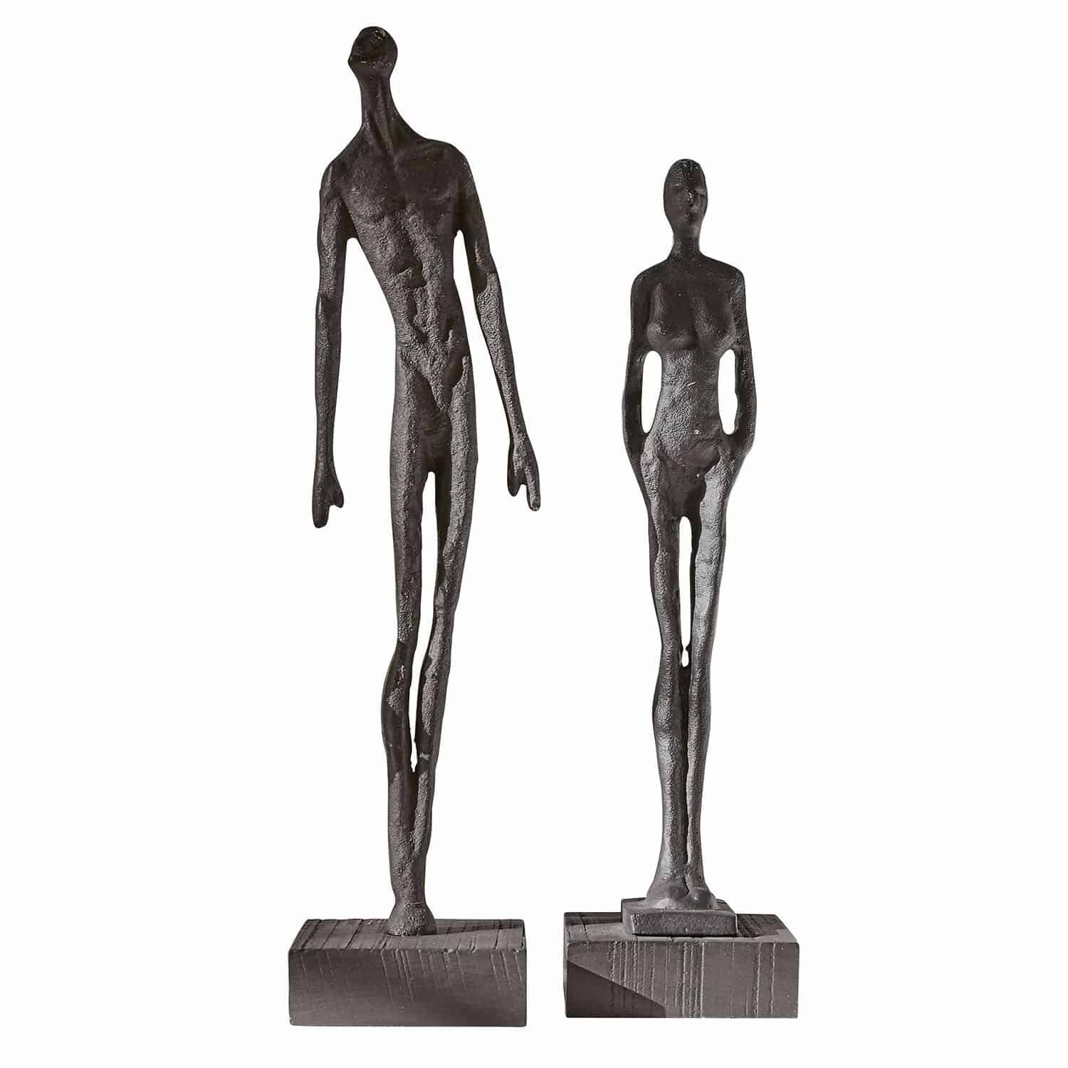 Figur 2er Set Perce Einige schwarze Metallskulpturen auf Holzsockeln, moderne Dekoration für Innenräume